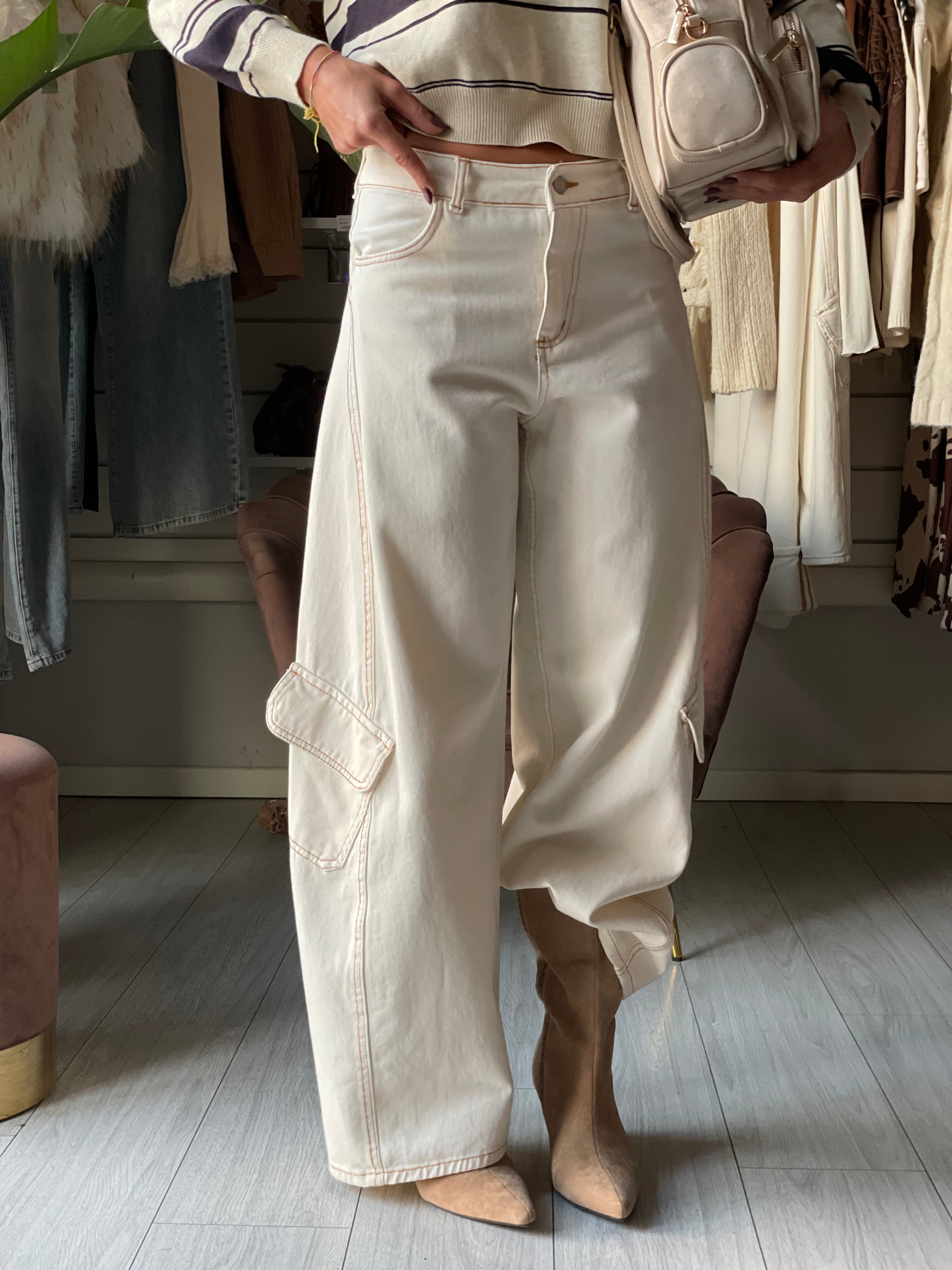 CARGO DENIM BALLOON Justwest Ivory