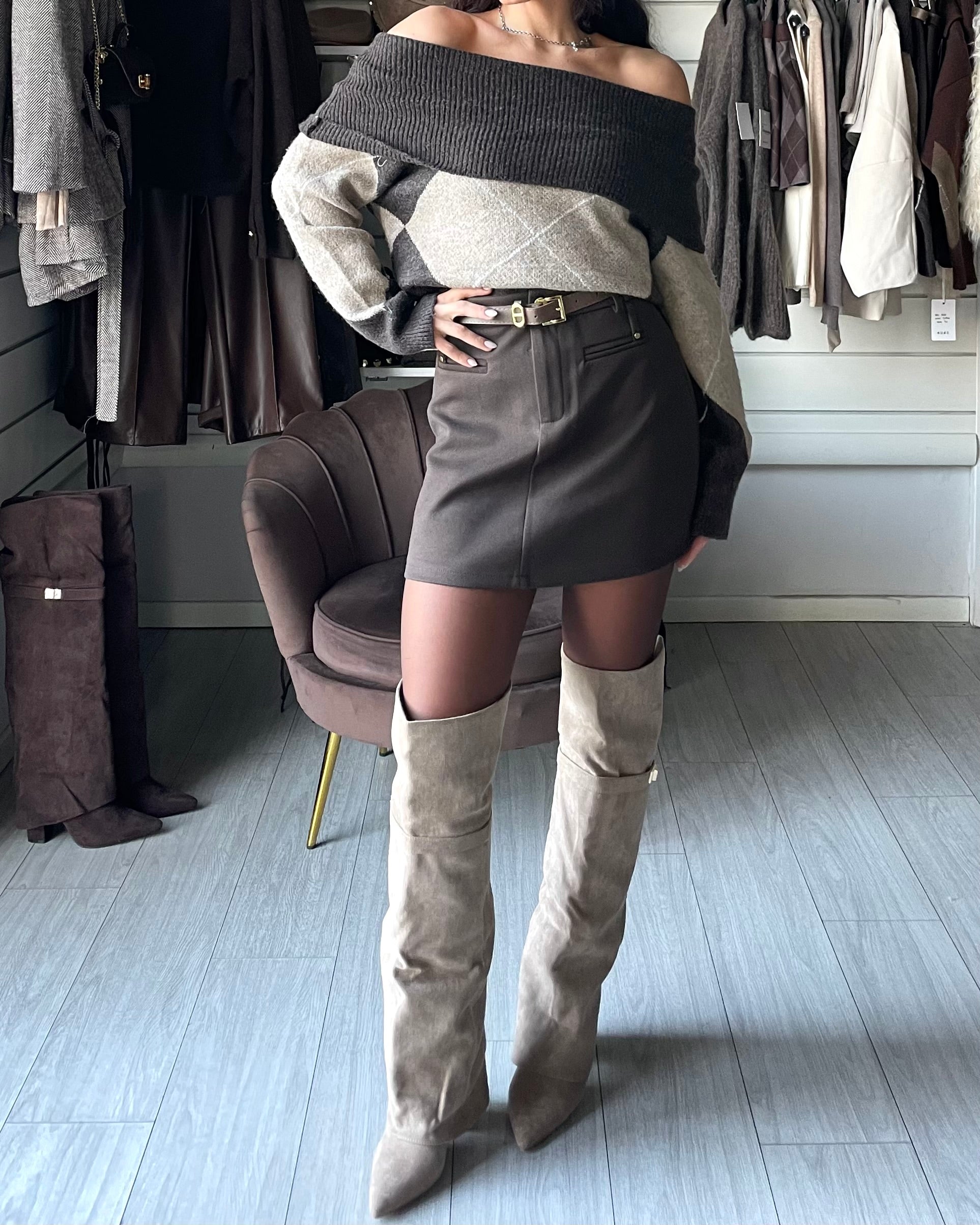 CAMI STIVALE OVERKNEE CON RISVOLTO Beige