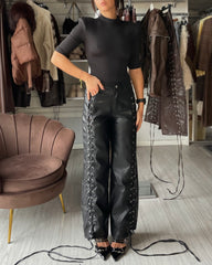 FULL-LACE Pantalone ecopelle stringato