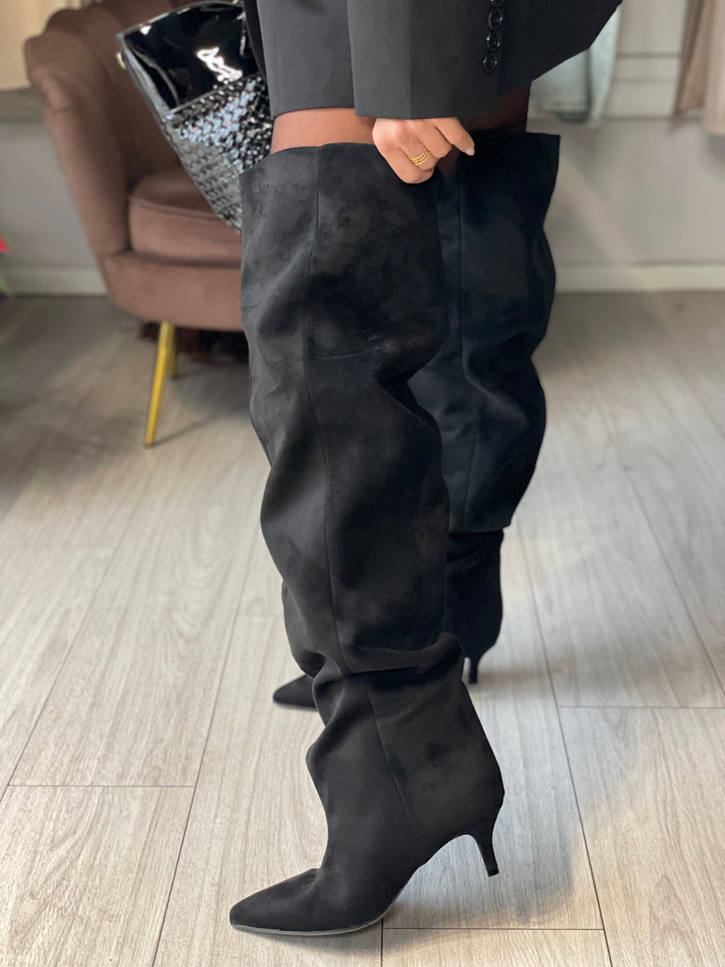 SLOUCHY STIVALE SCAMOSCIATO BLACK