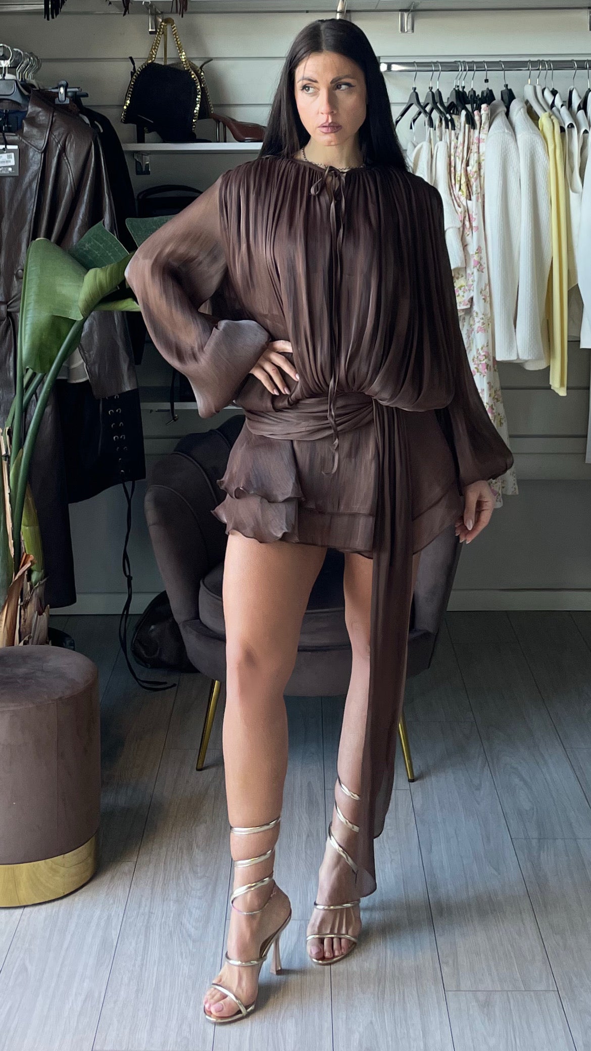 Mini dress drappeggio Brown