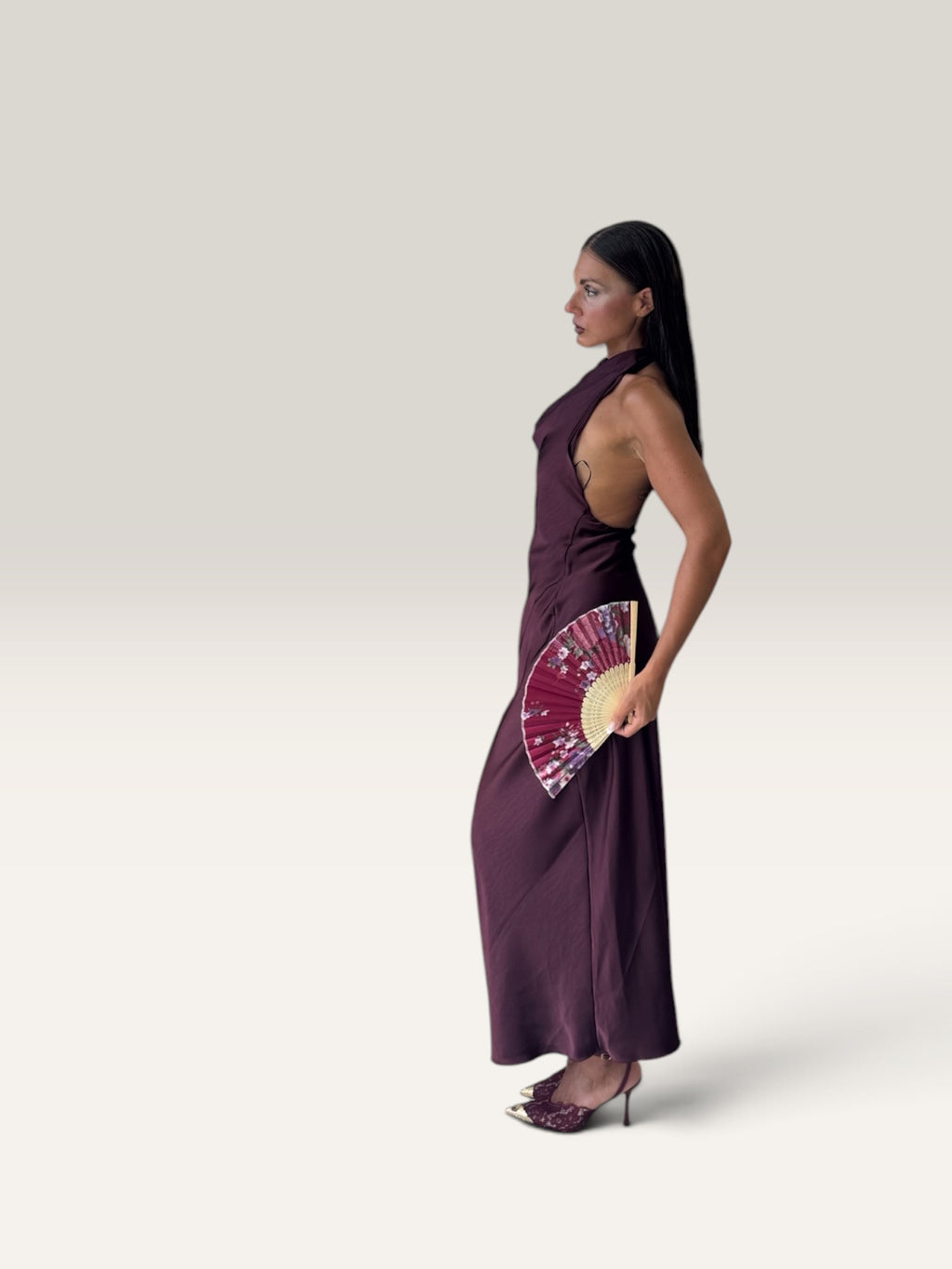 Abito satinato scollo halter Bordeaux