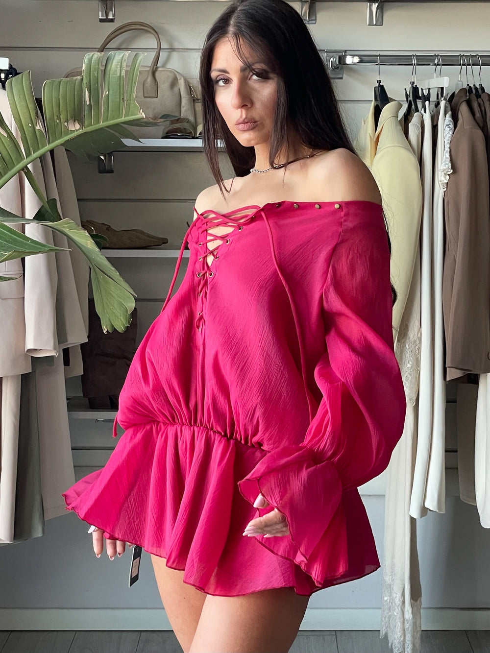 Mini dress cherry con scollo a barca