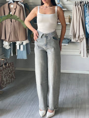 Jeans Bustier wide balloon con strass