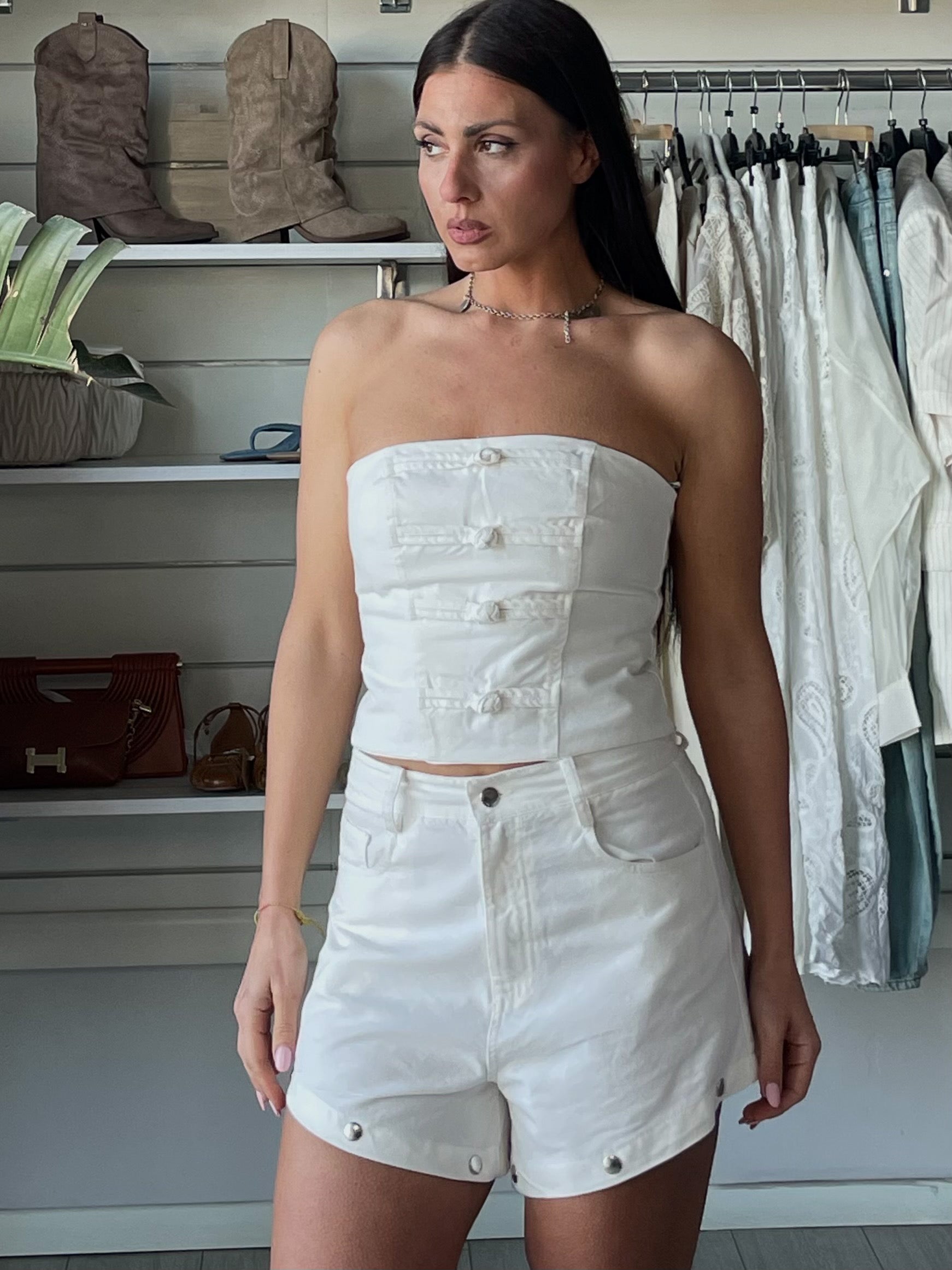 Top a fascia in denim Lumina