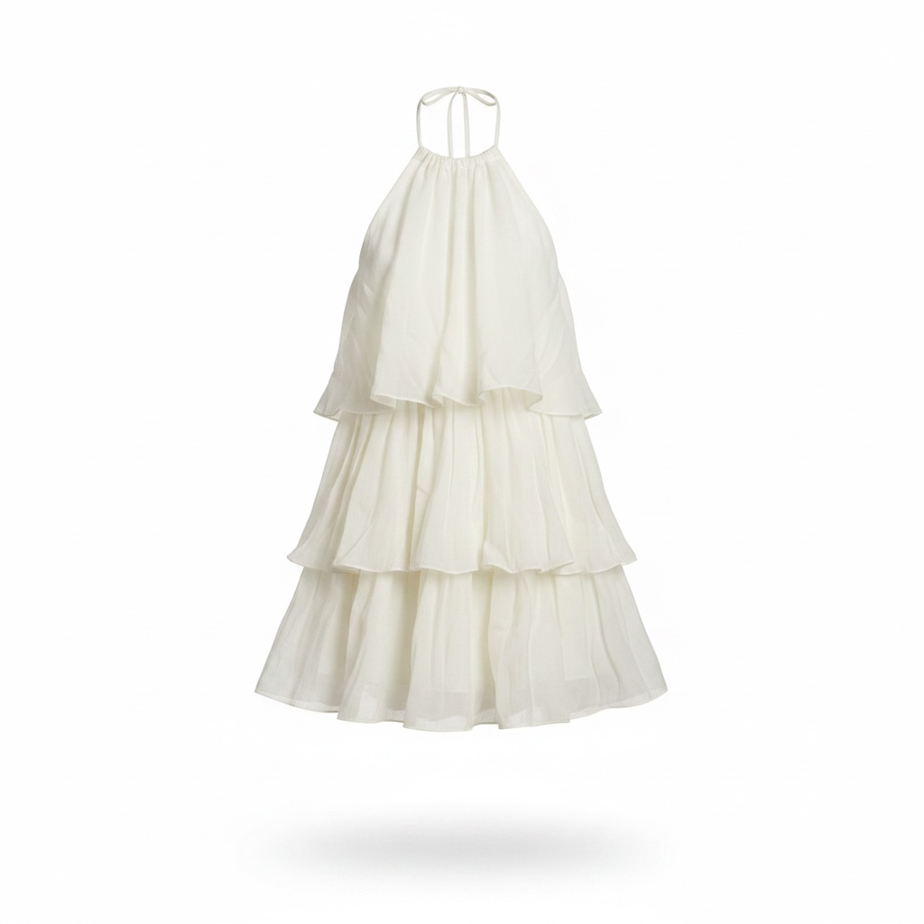 Mini dress a balze crema