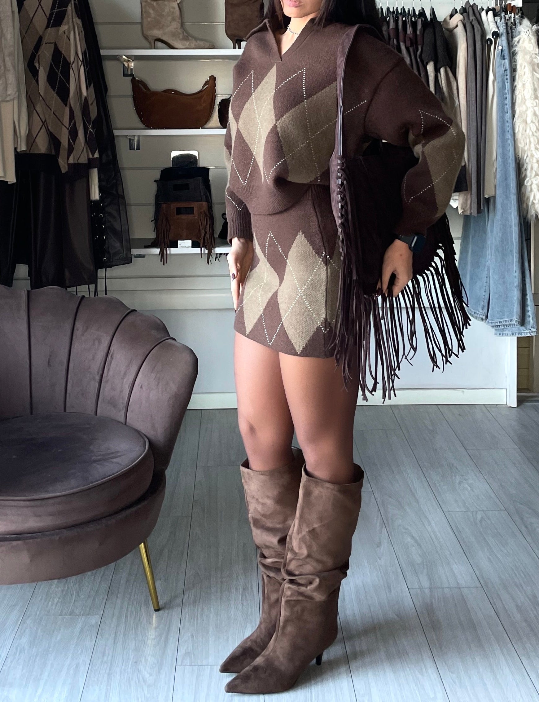 STIVALETTO SCAMOSCIATO ARRICCIATO BROWN