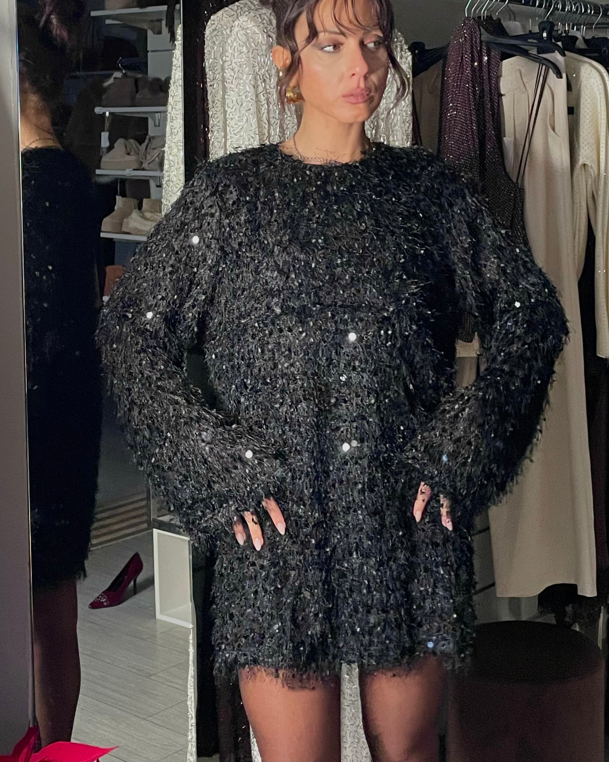 PLUMES mini abito con micro paillettes Nero