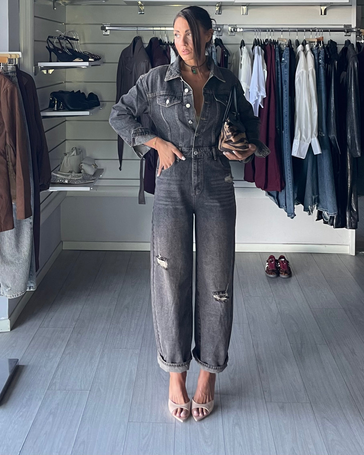 Jumpsuit denim vintage brown