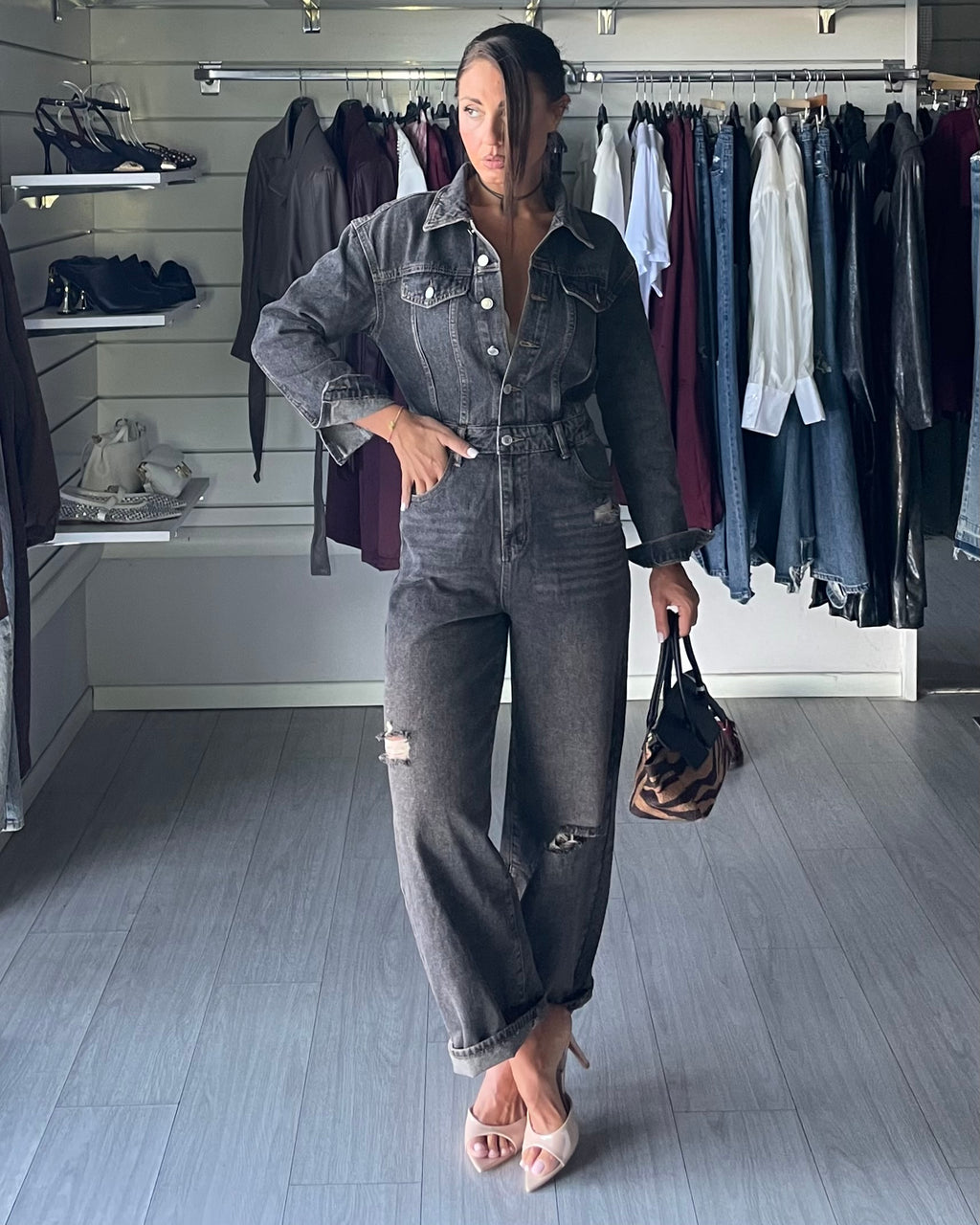 Jumpsuit denim vintage brown