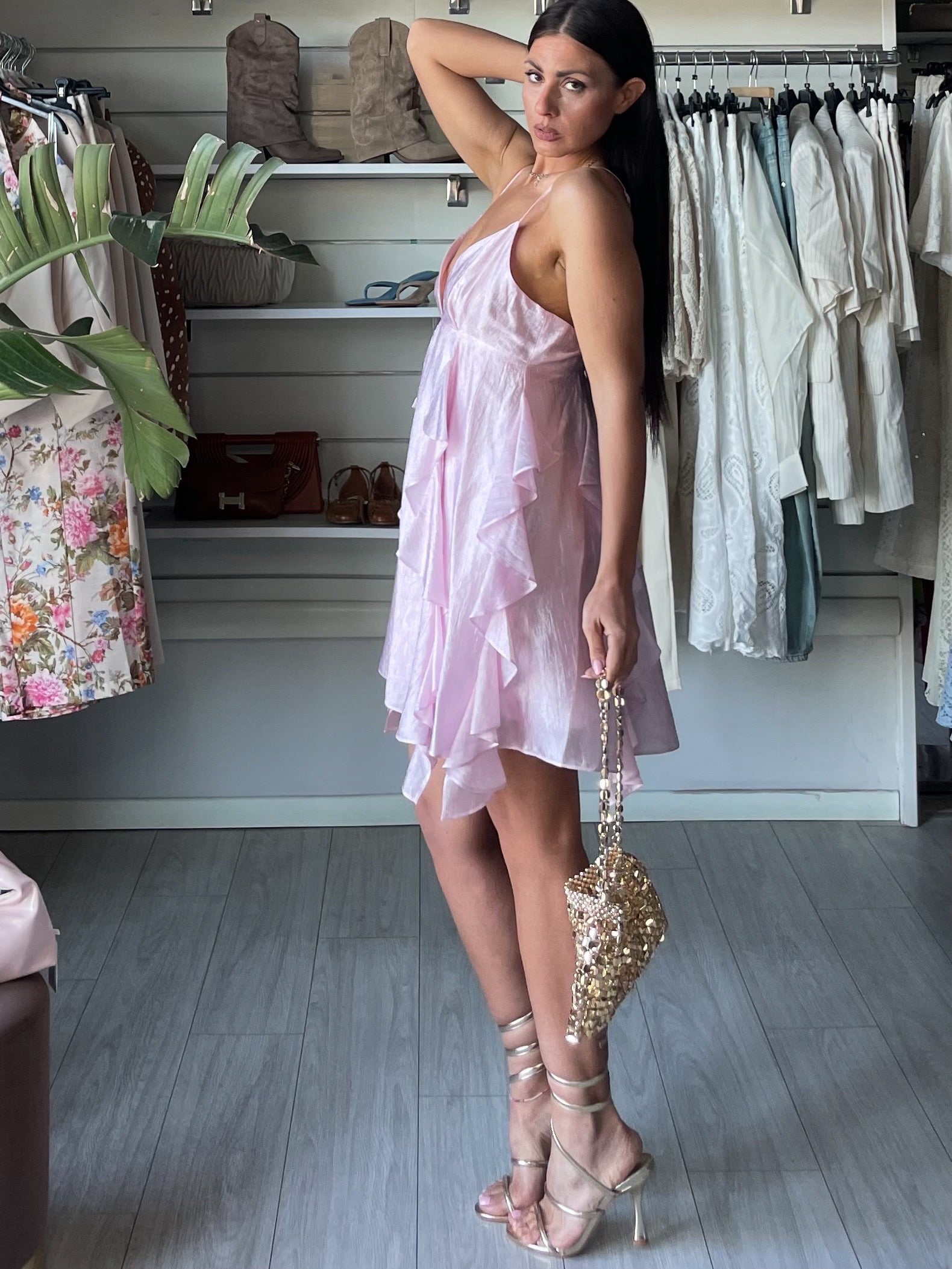 Mini dress rouches Lumina barbie pink