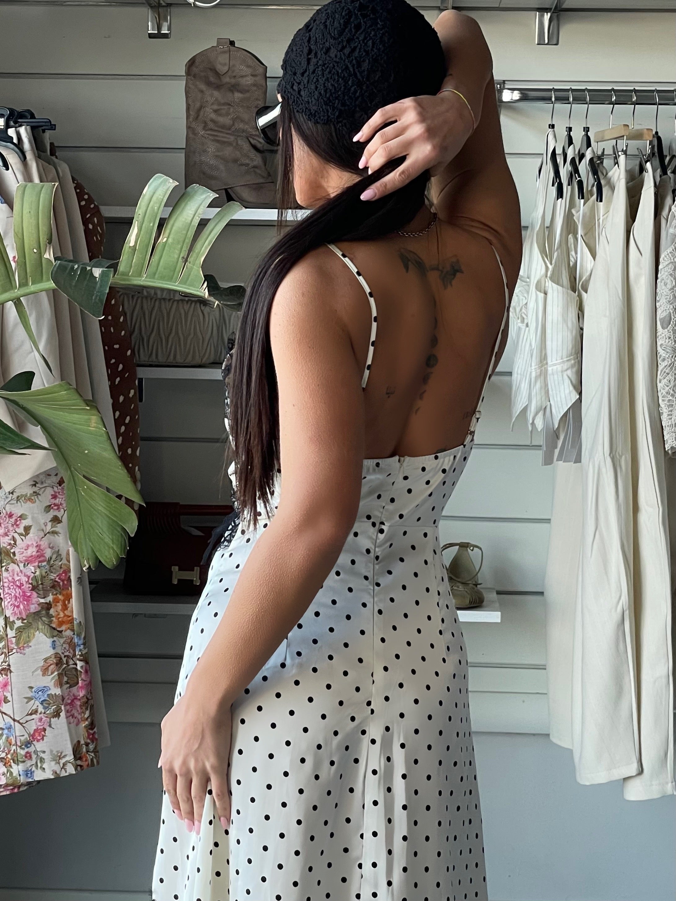 Slip Dress con ricami a pois bianco