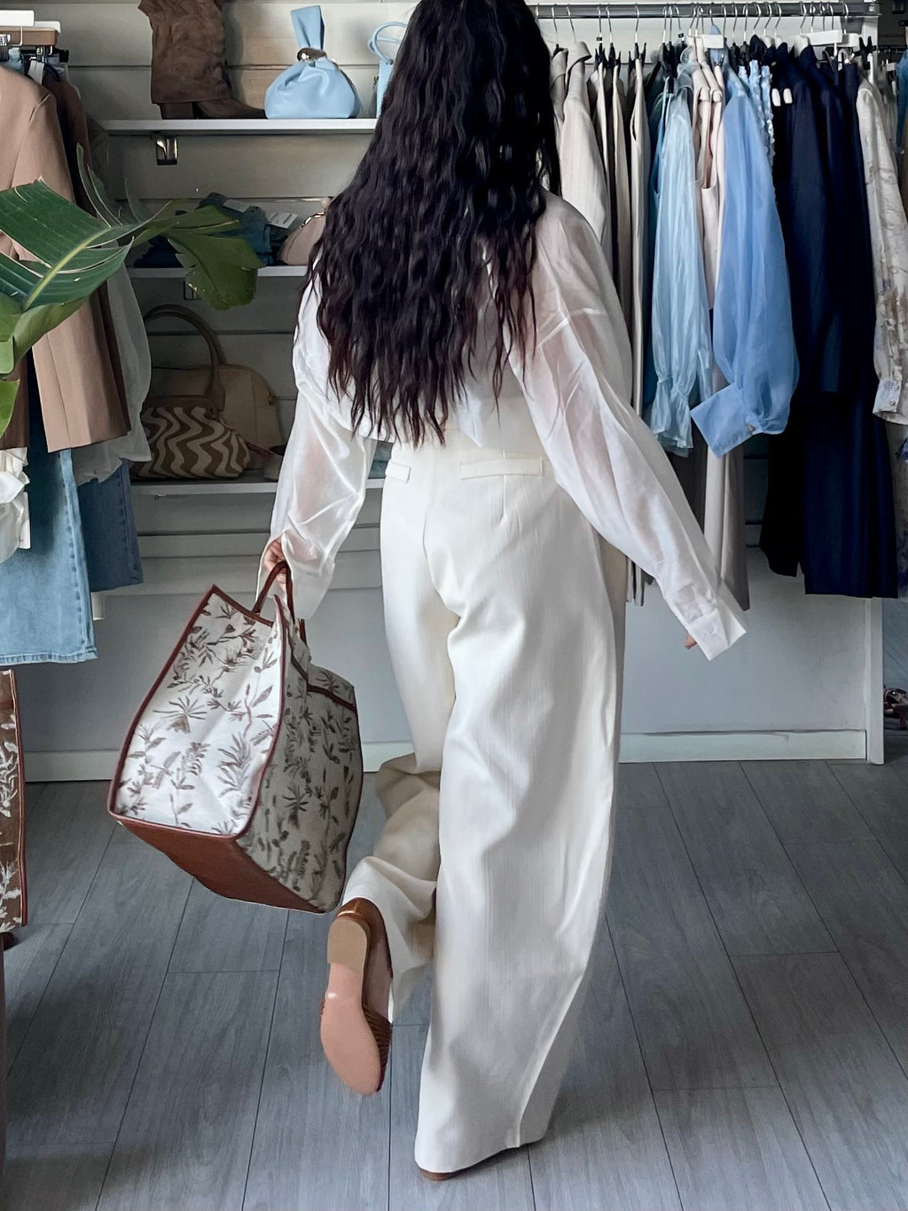 Pantalone balloon crema gessato