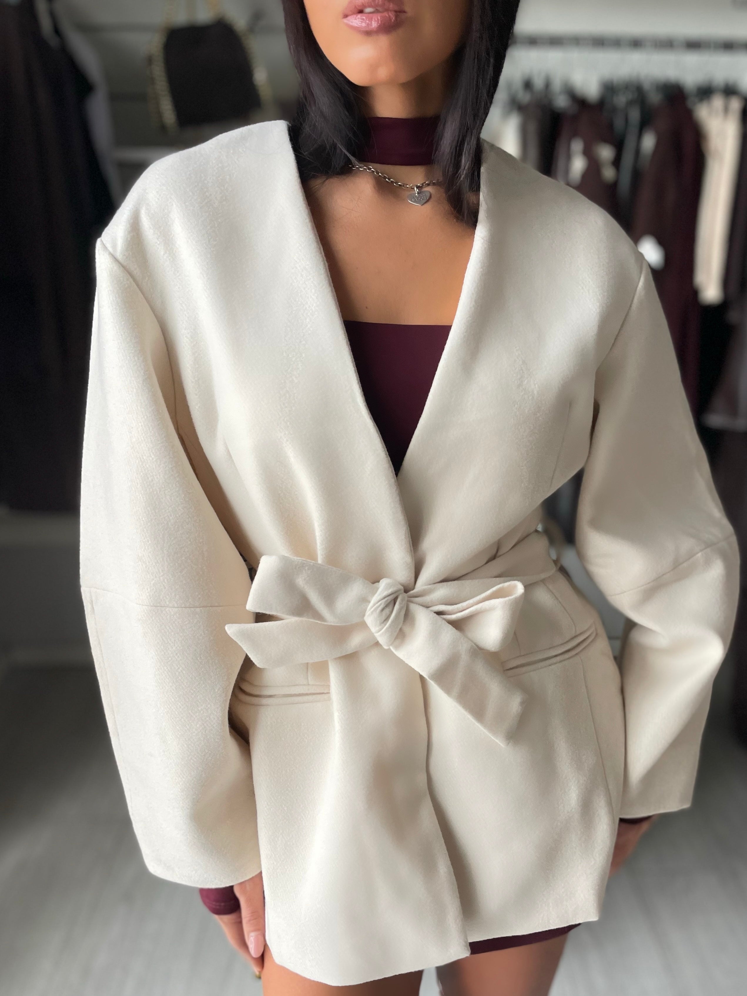 CAPPOTTO NICE CON CINTURA  PANNA