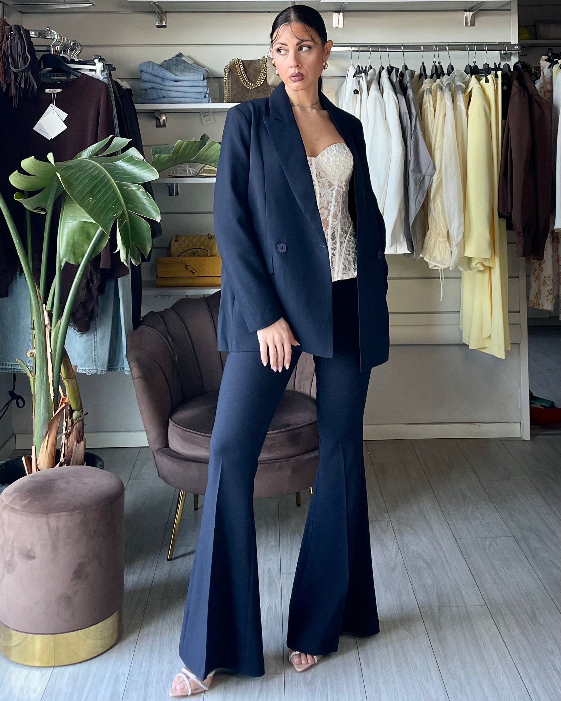 Pantalone super flare blu navy