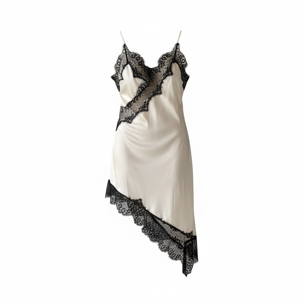 Top dress in raso  con pizzo beige