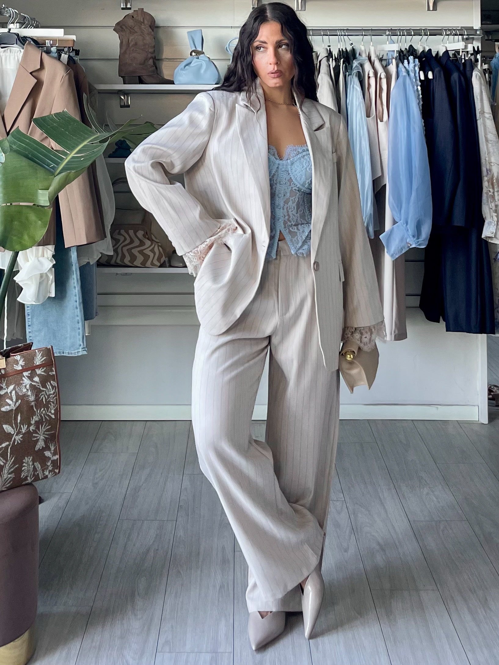 Tailleur Ginevra  gessato beige