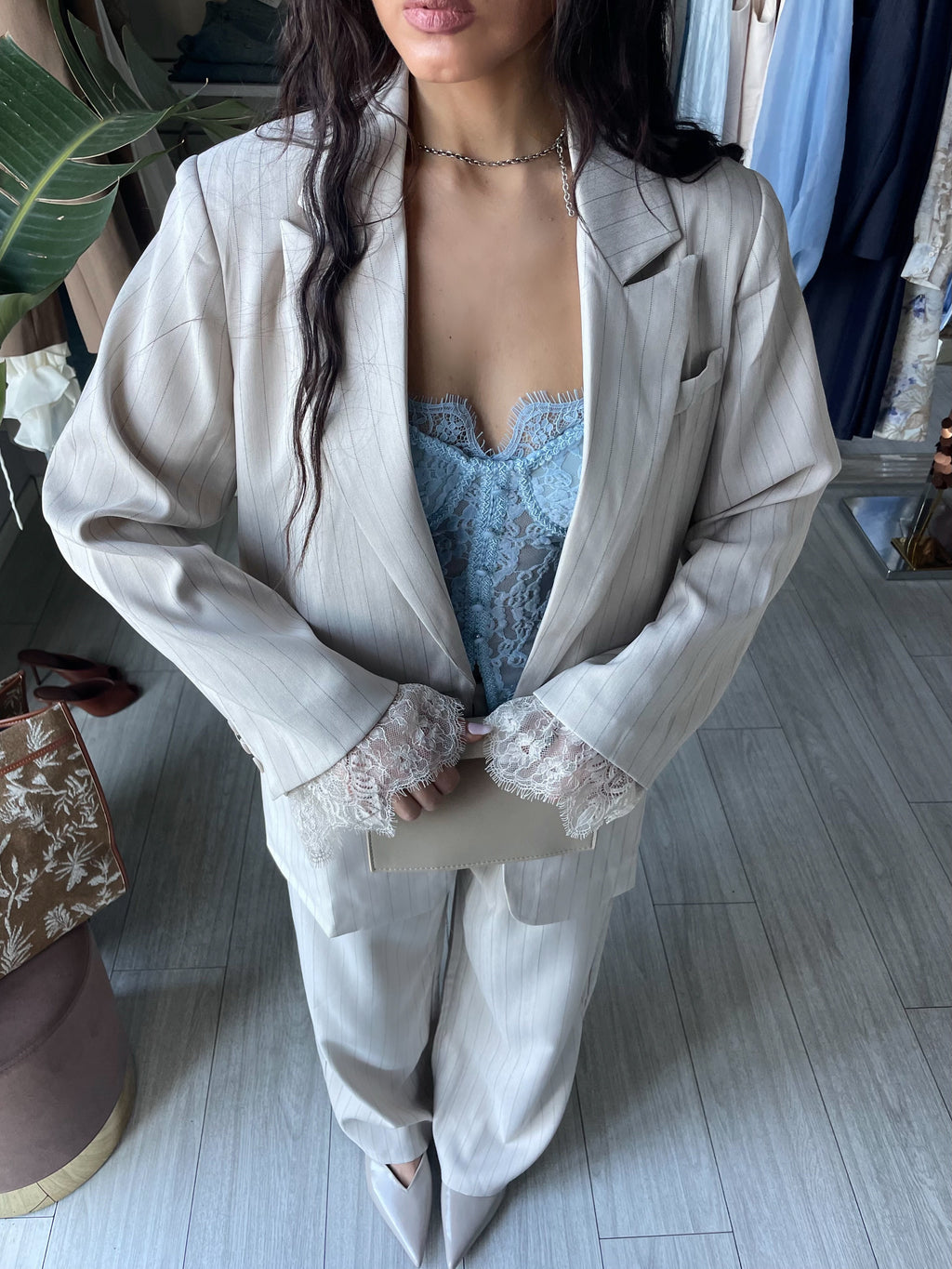 Tailleur Ginevra  gessato beige