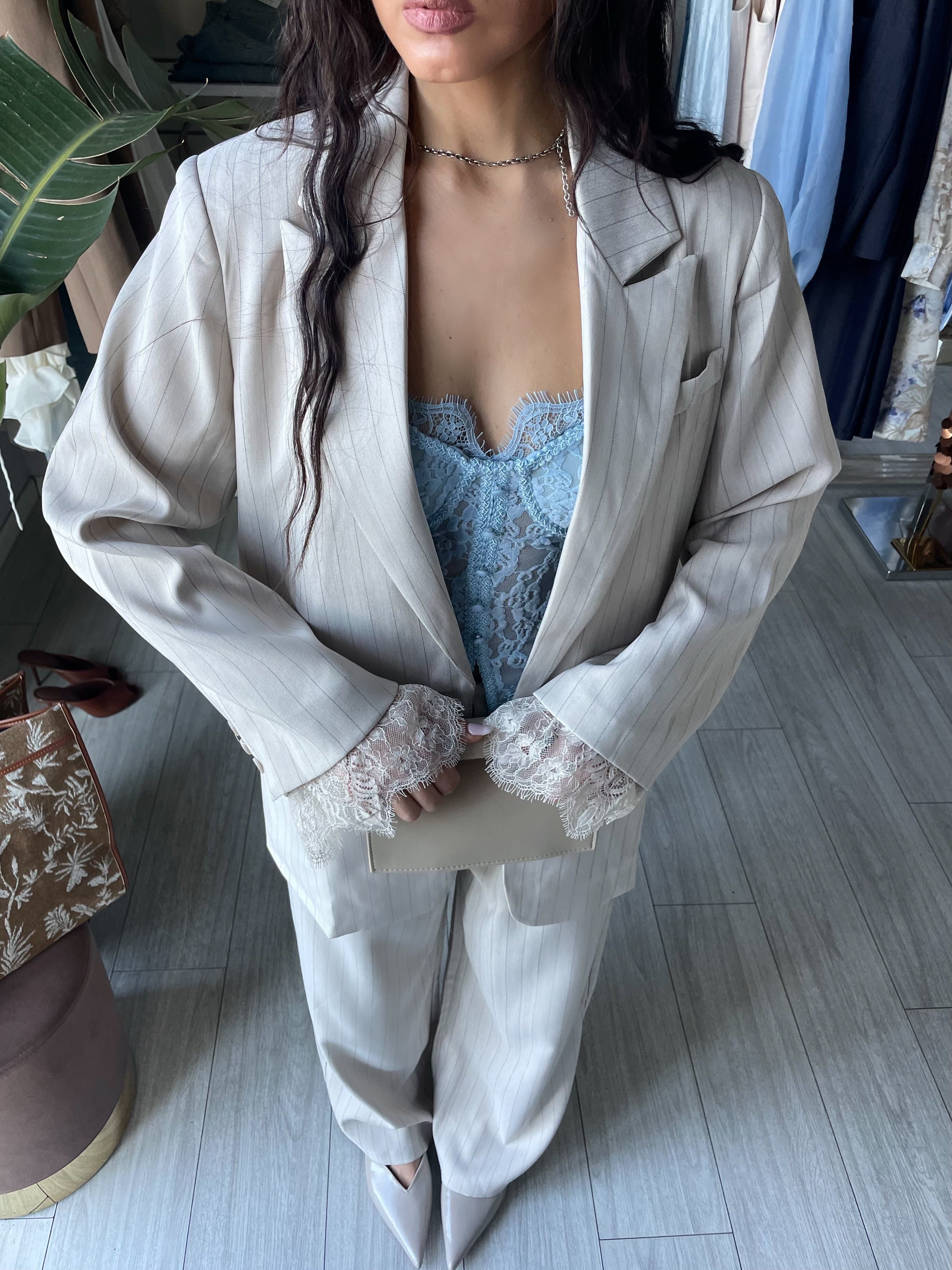 Tailleur Ginevra  gessato beige
