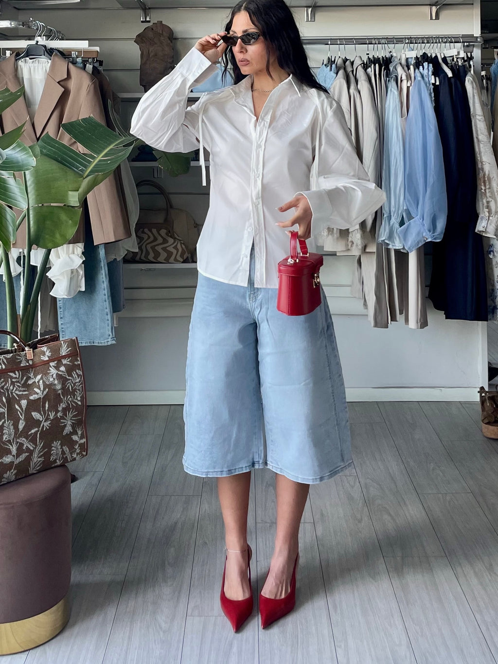 Bermuda Balloon Capri in denim chiaro