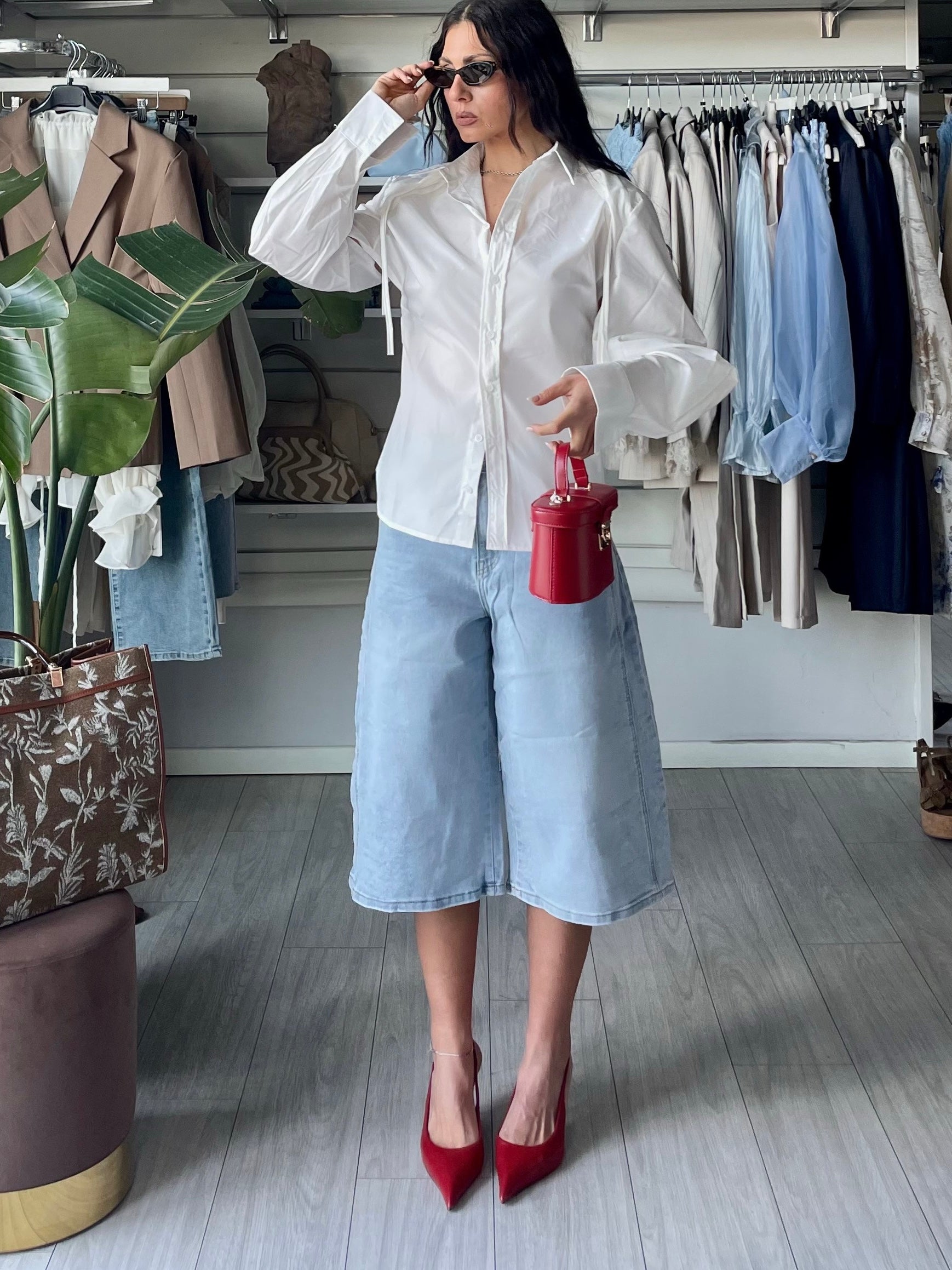 Bermuda Balloon Capri in denim chiaro