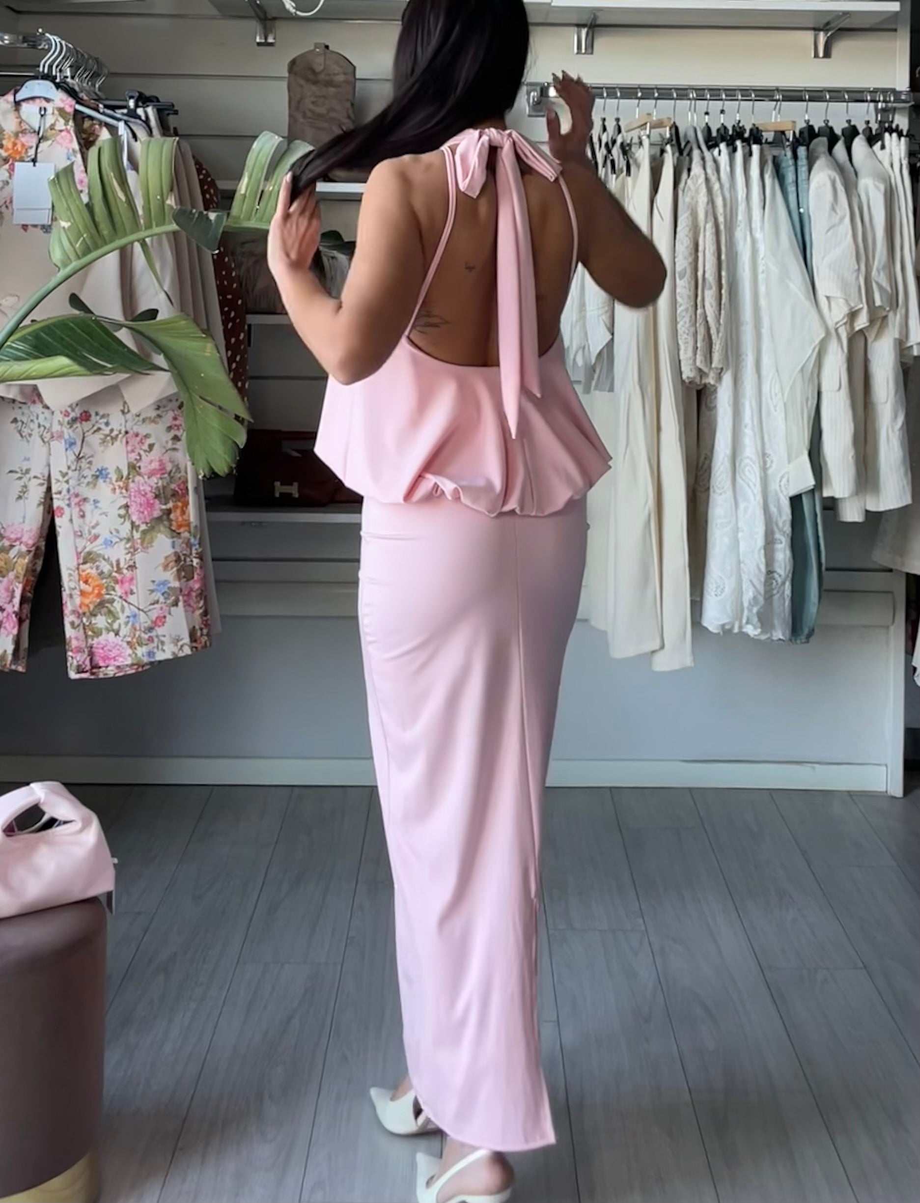 Dress scollo halter rosa petalo