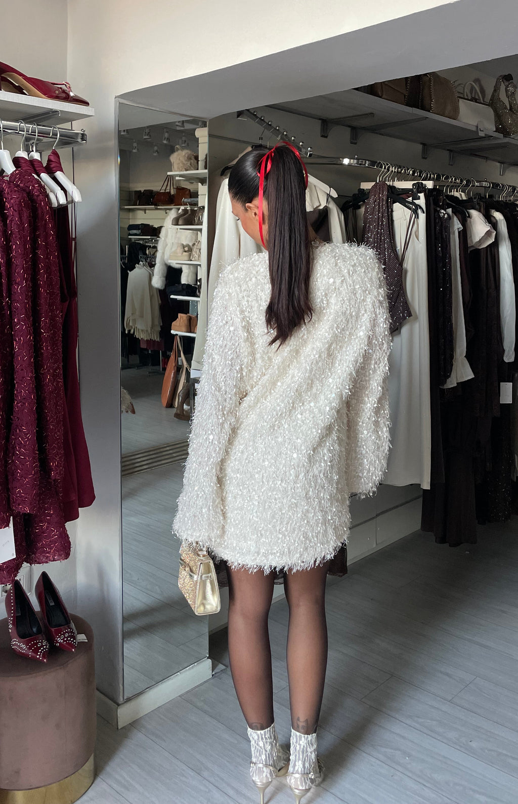 PLUMES mini abito con micro paillettes gold