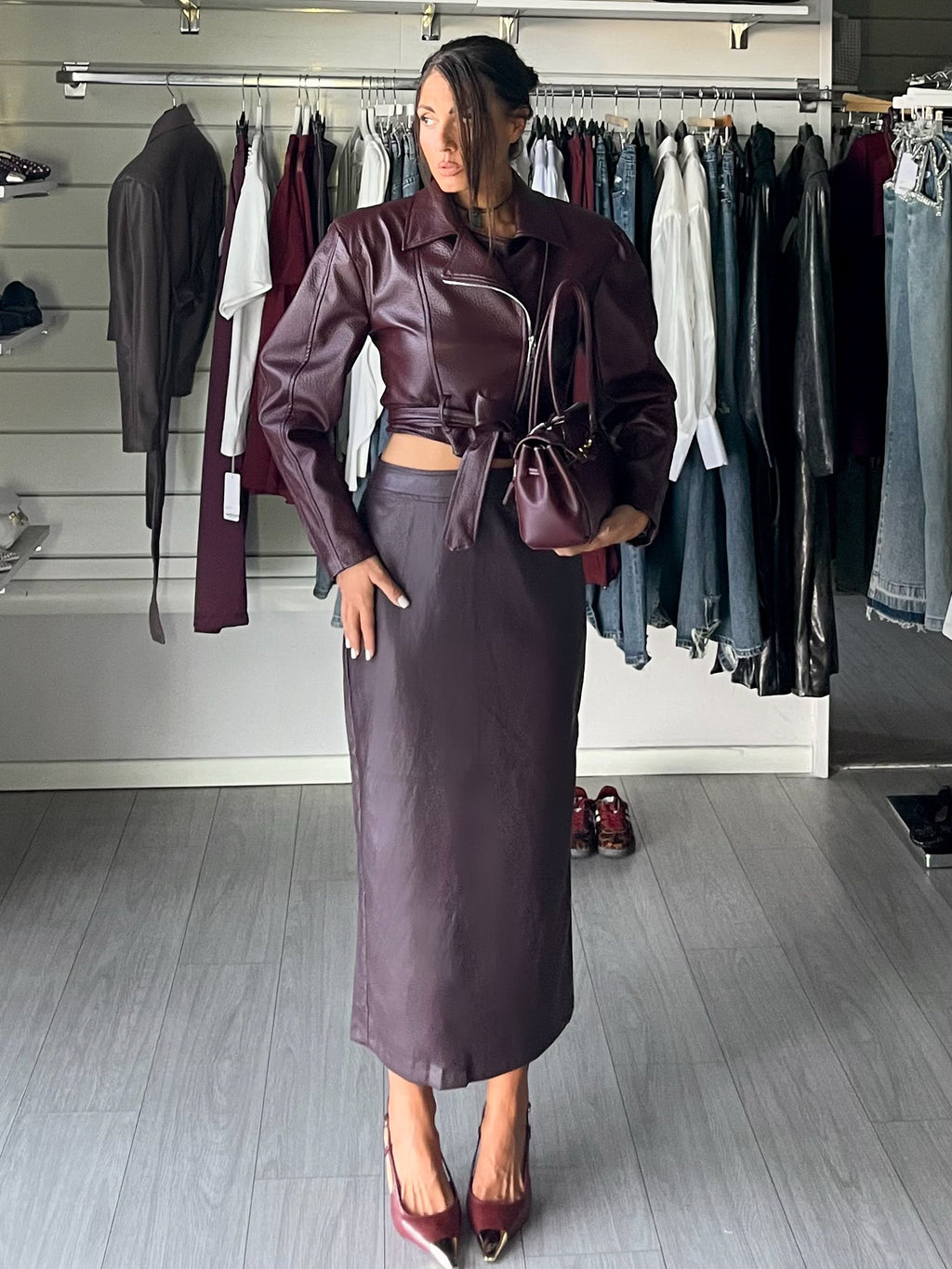 Giacca crop con cintura  JW bordeaux