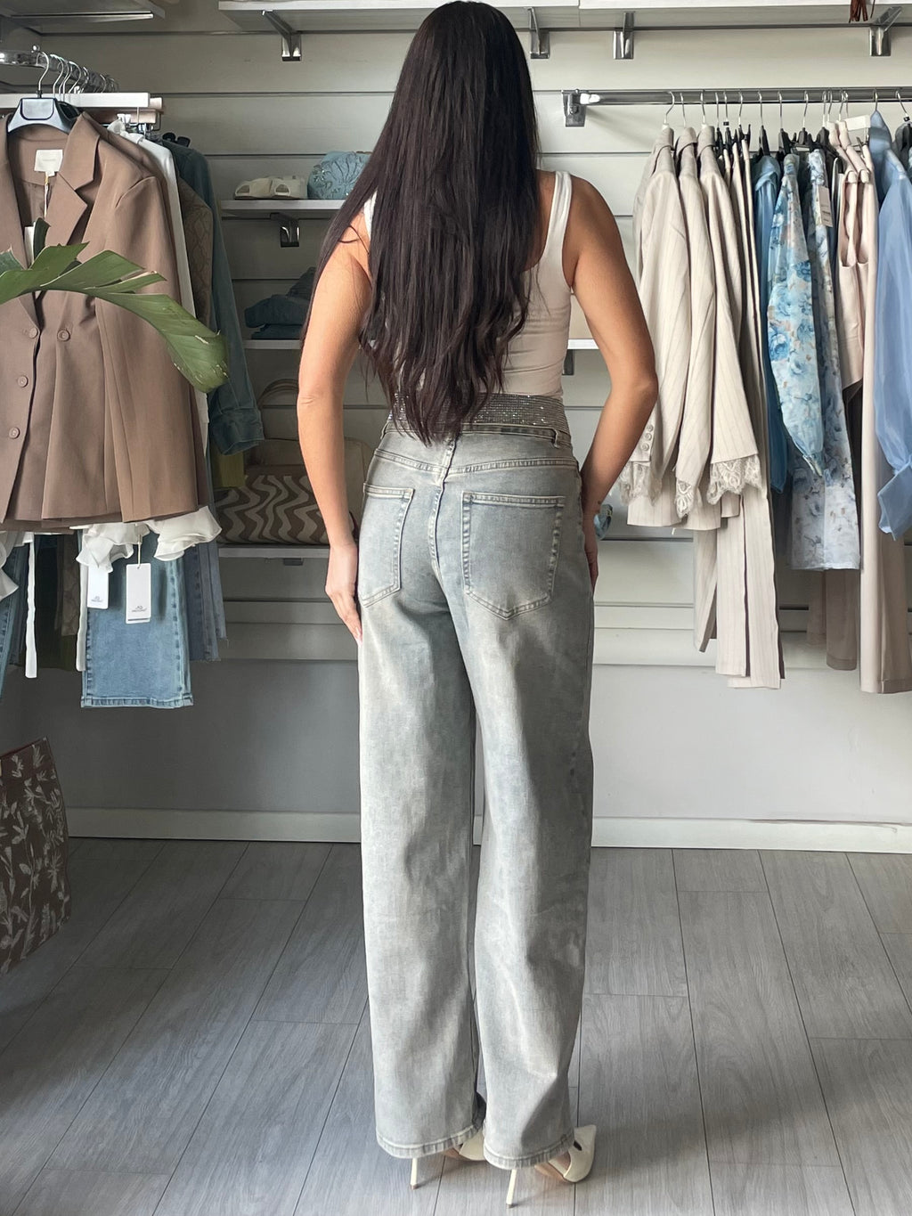 Jeans Bustier wide balloon con strass