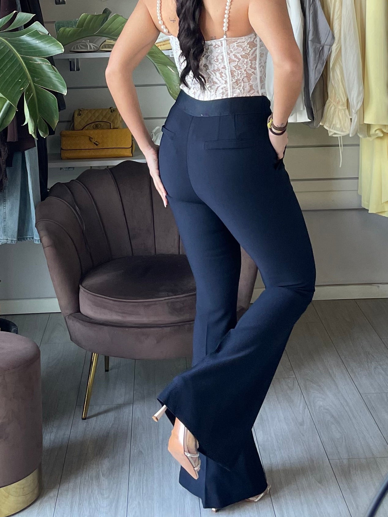 Pantalone super flare blu navy