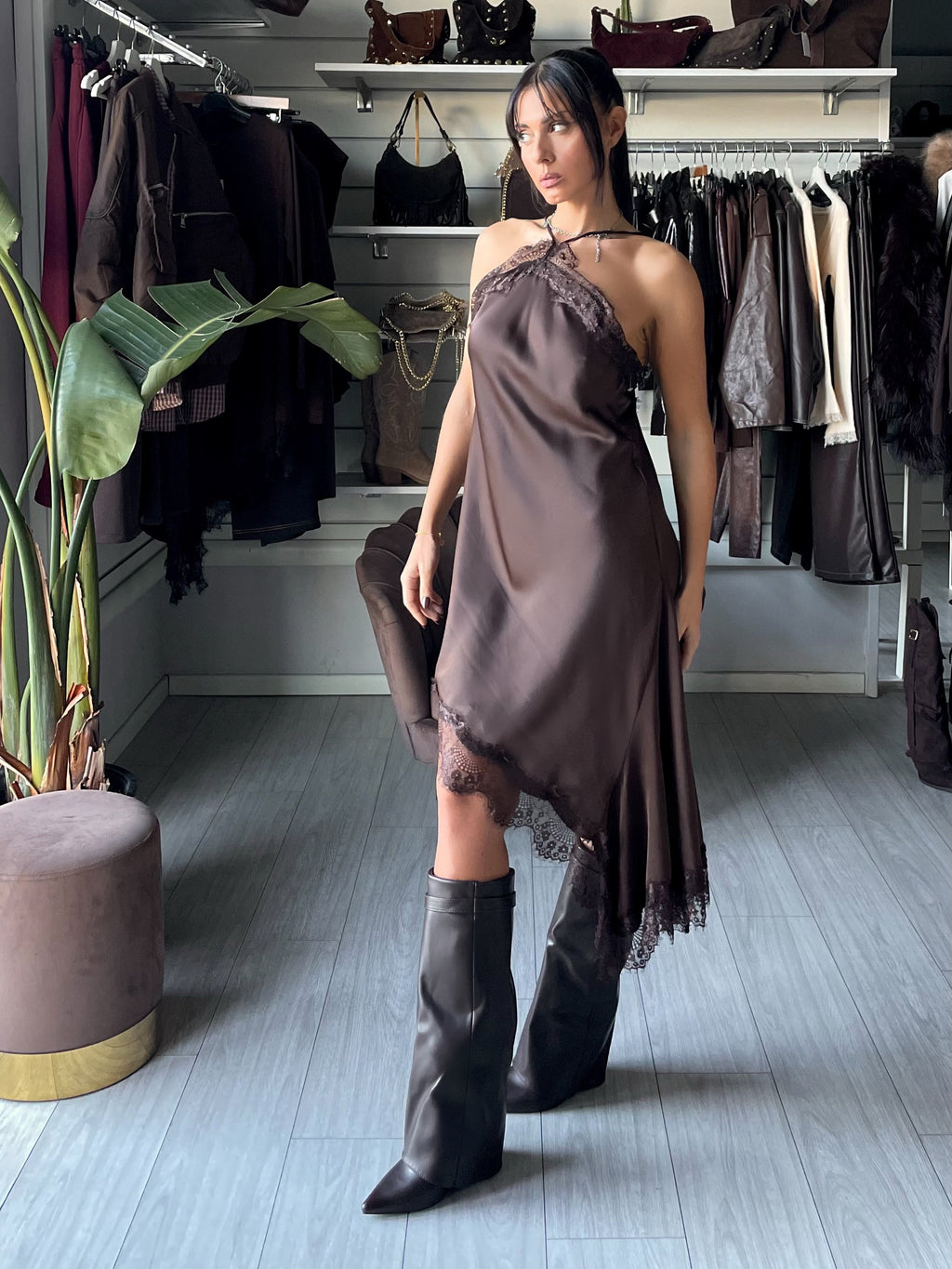 DRESS SATINATO CON PIZZO