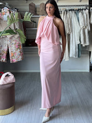 Dress scollo halter rosa petalo