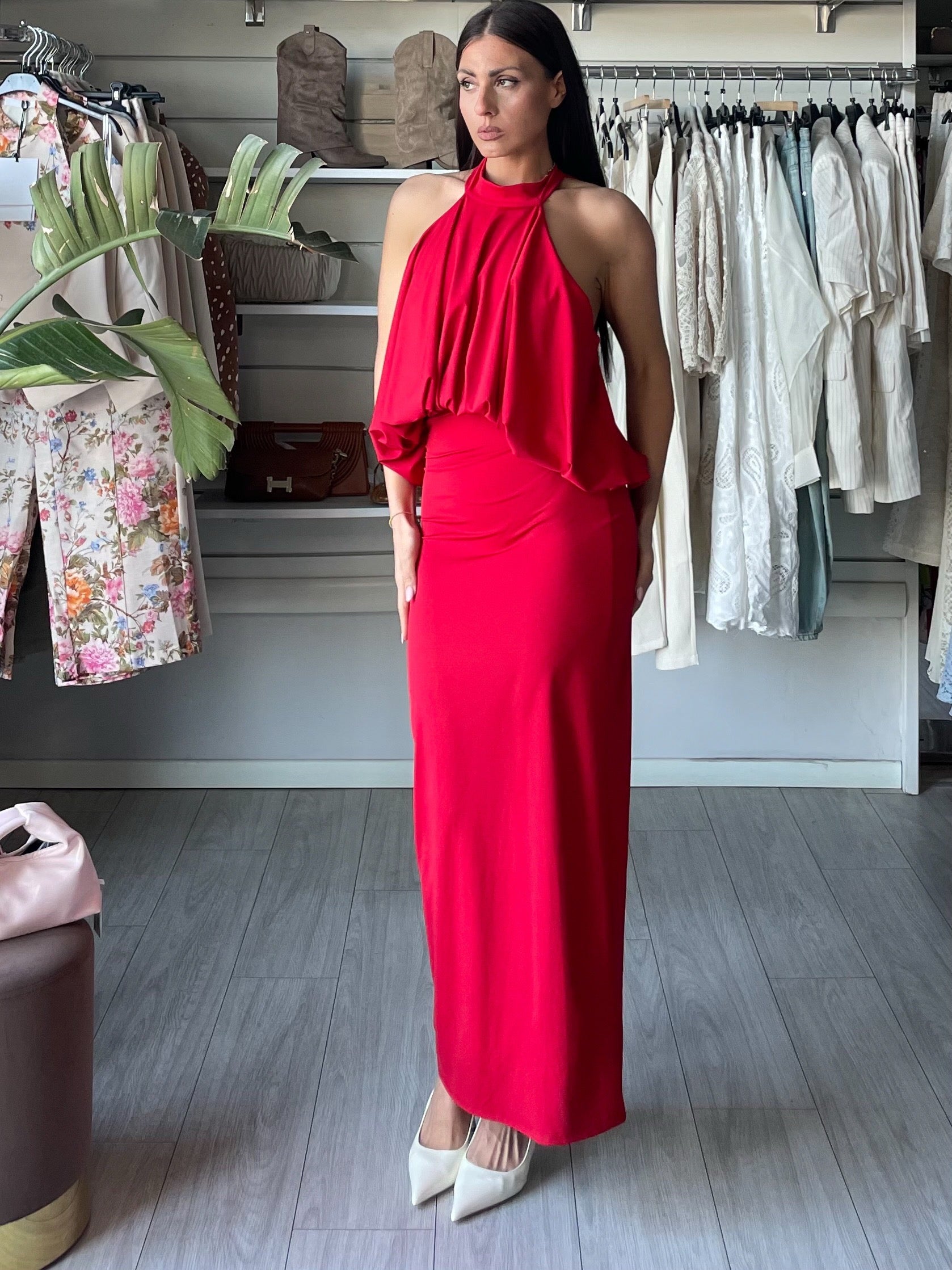 Dress scollo halter rosso