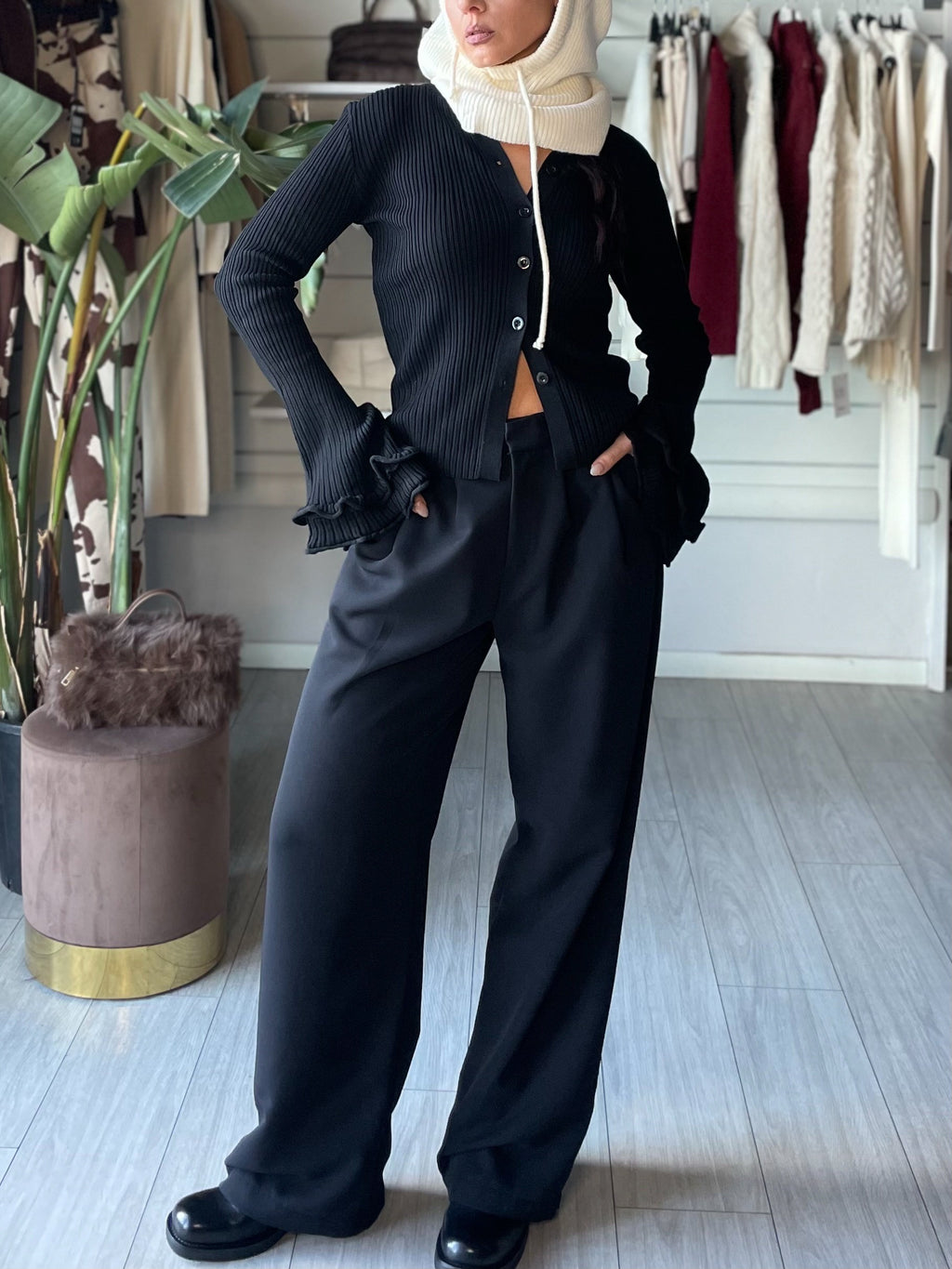 CARDIGAN ROUCHES NERO