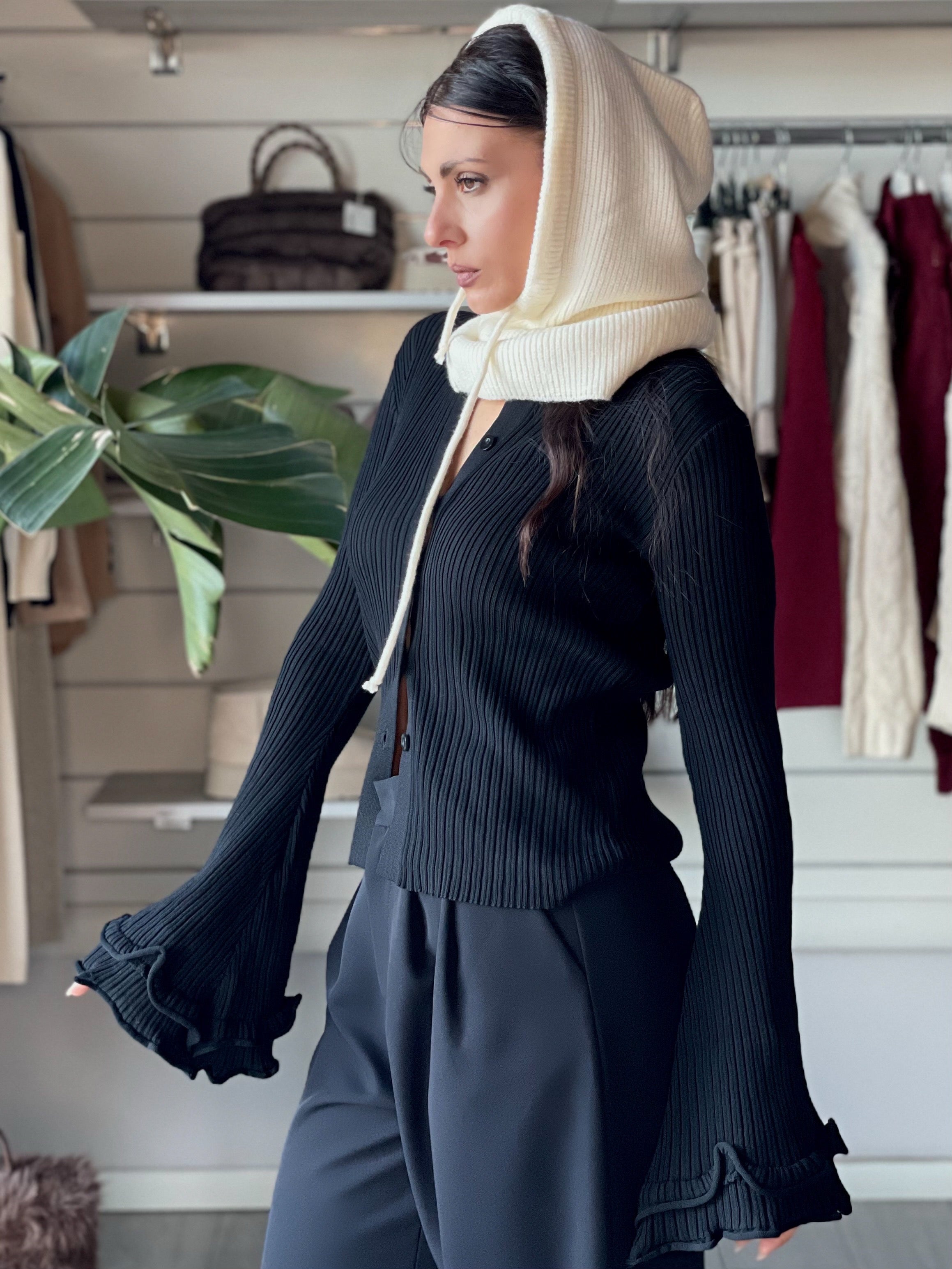 CARDIGAN ROUCHES NERO