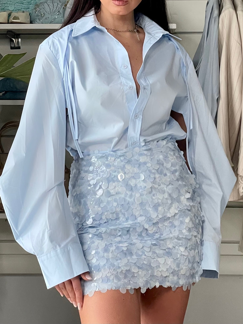 Gonna paillettes sky blue