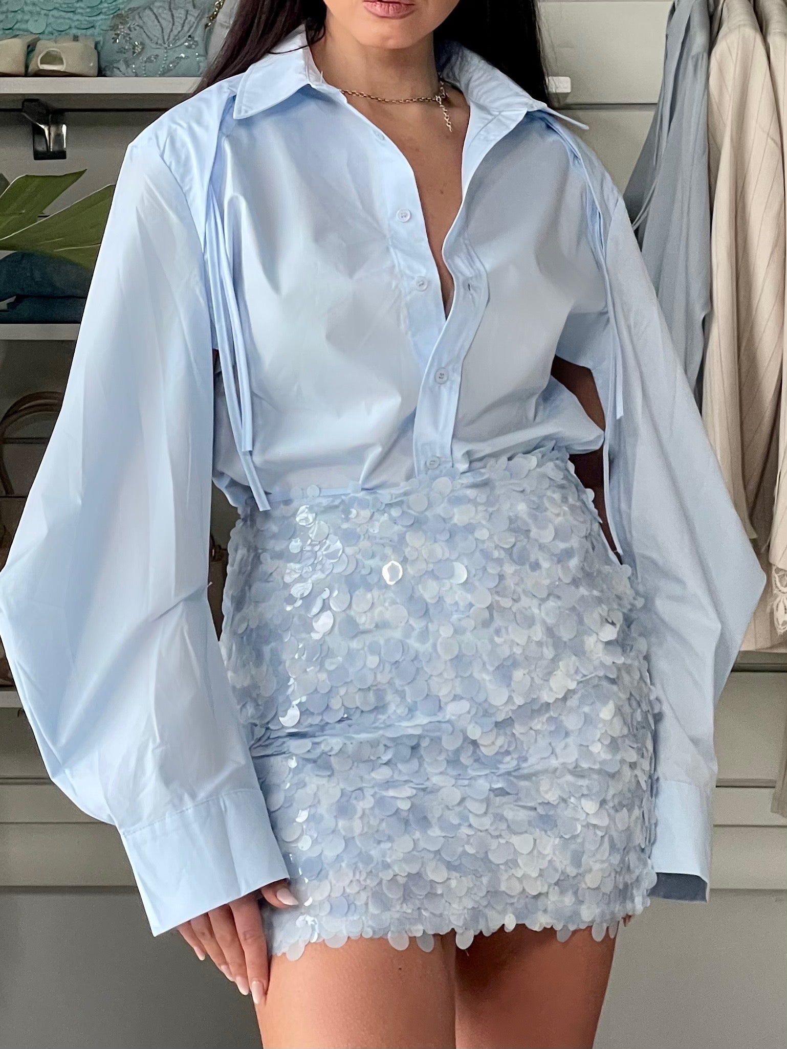 Gonna paillettes sky blue