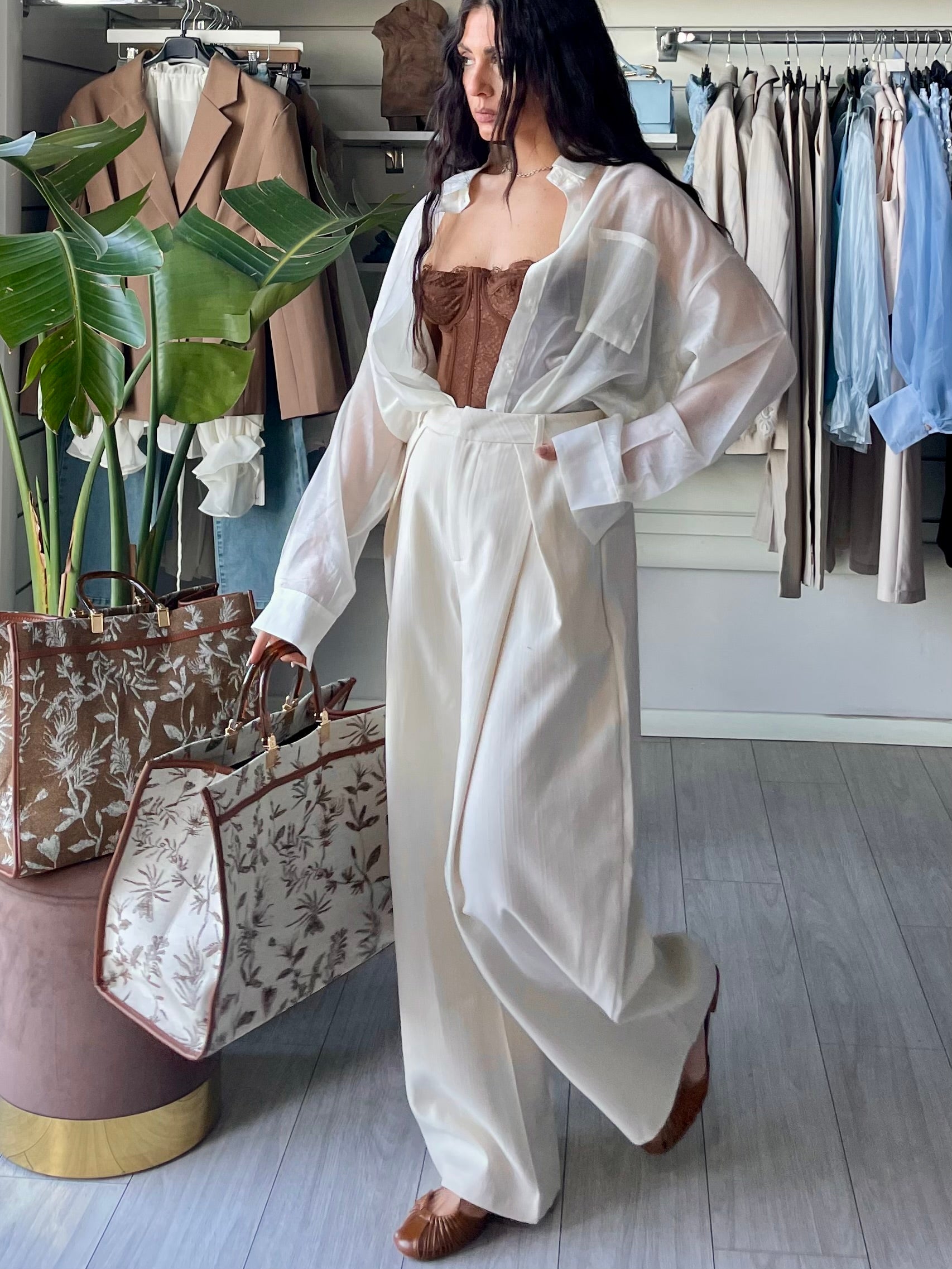 Pantalone balloon crema gessato