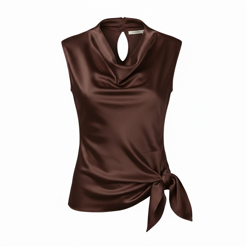 Top in raso con nodo e spalline