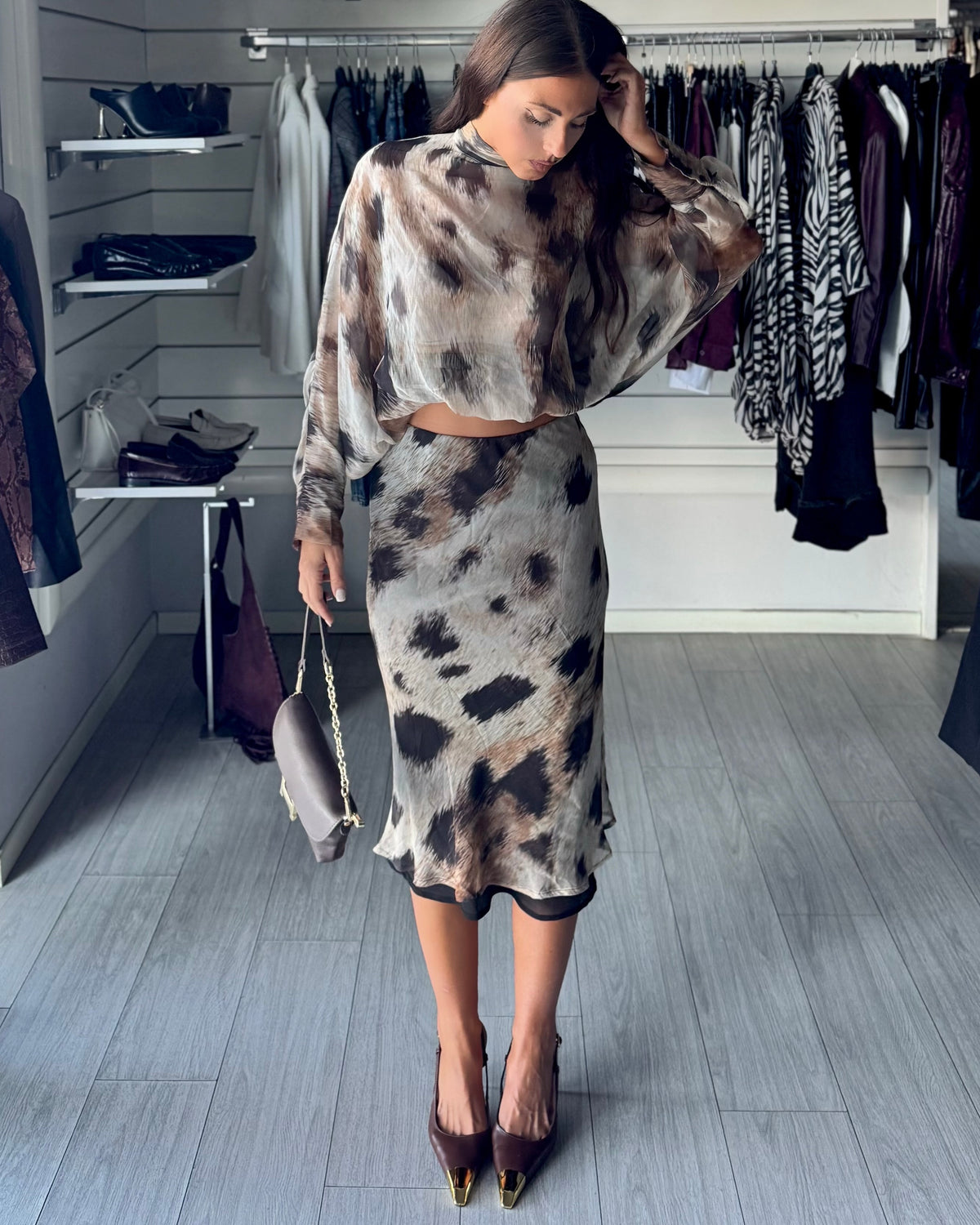 Lumina gonna midi animalier