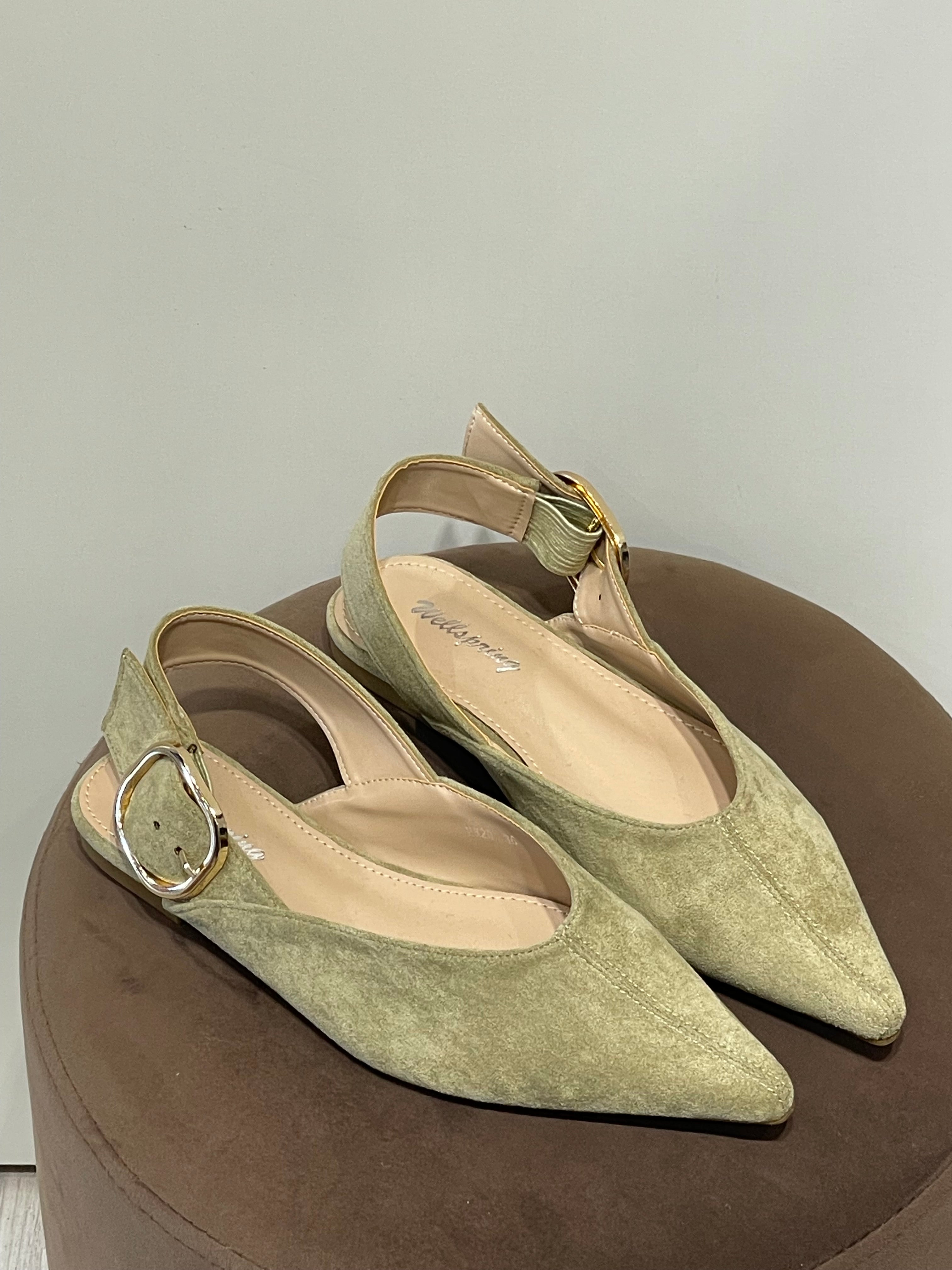 Slingback Scarlett flat in suede con fibbia