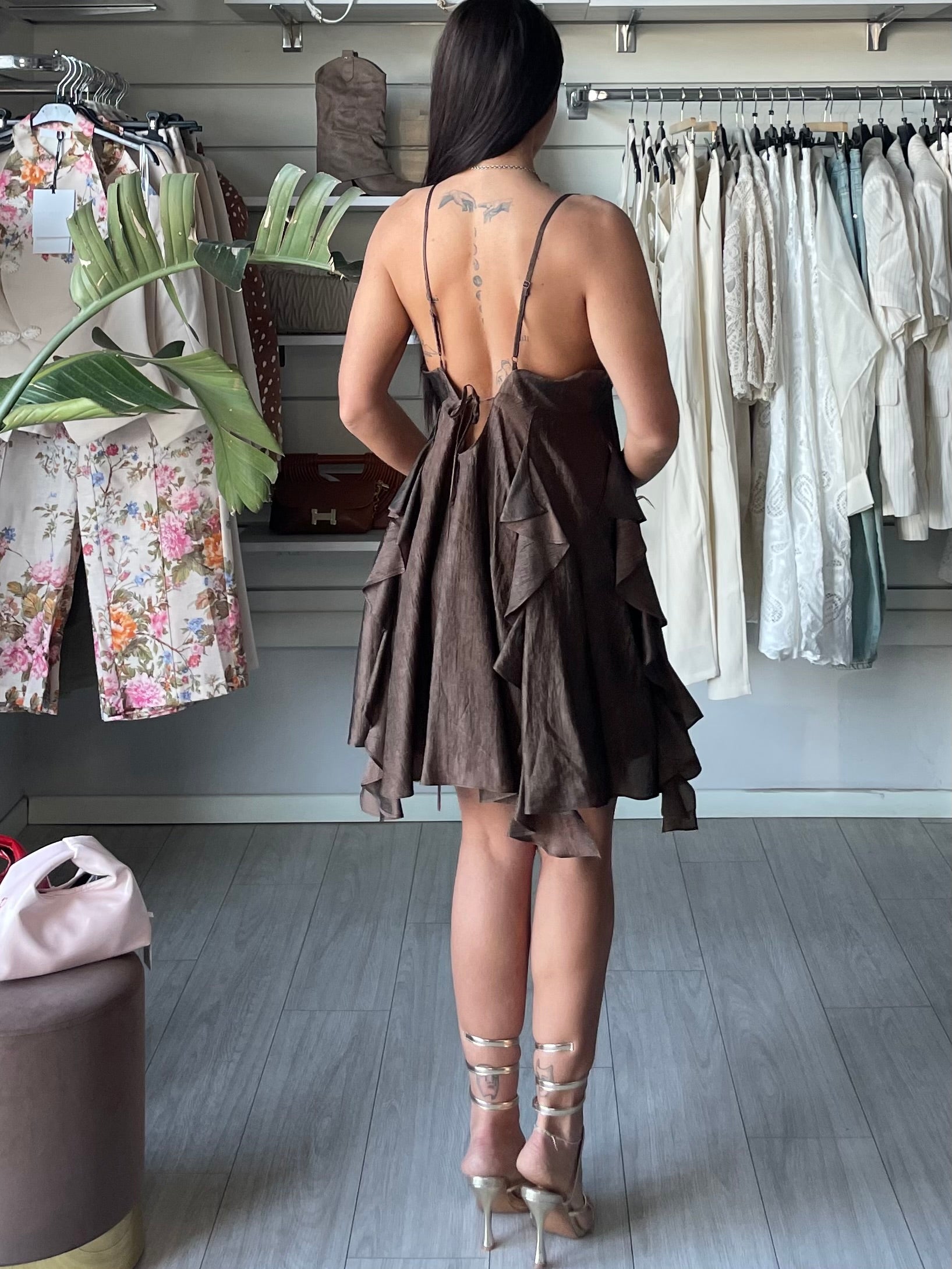 Mini dress con rouches Lumina Brown