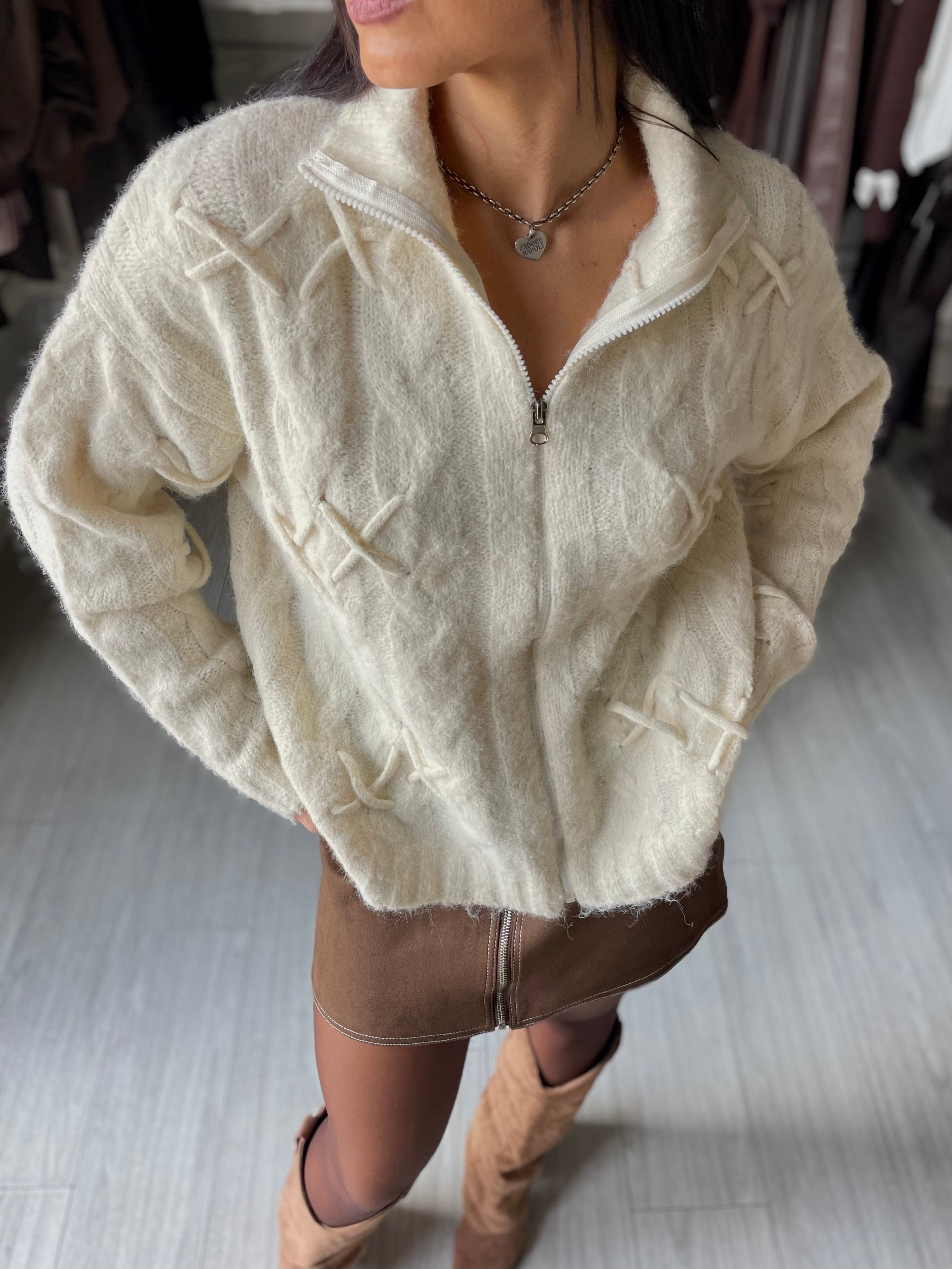 MAGLIONE CON TRECCE MEZZA ZIP