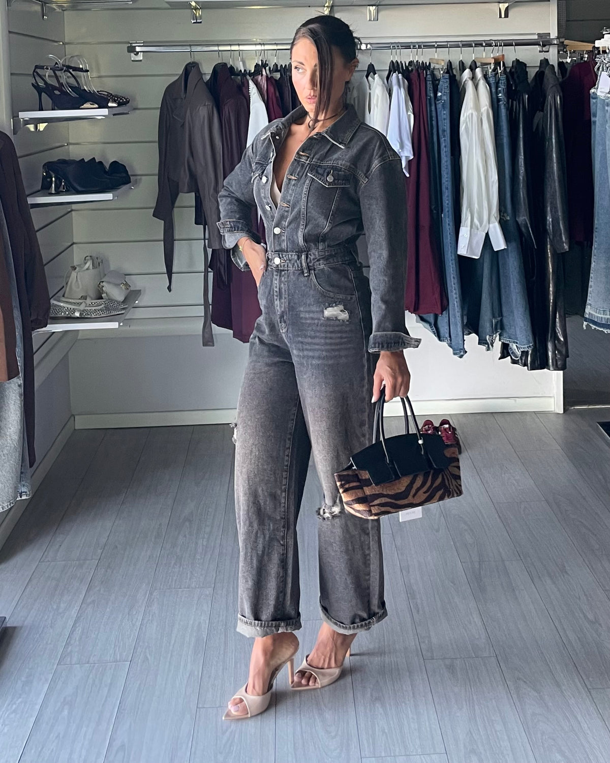 Jumpsuit denim vintage brown