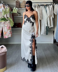 Slip Dress con ricami a pois bianco
