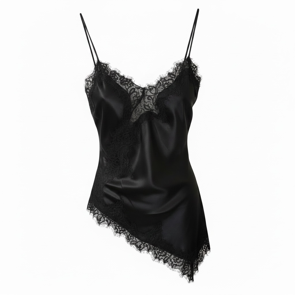 Top in raso con pizzo nero