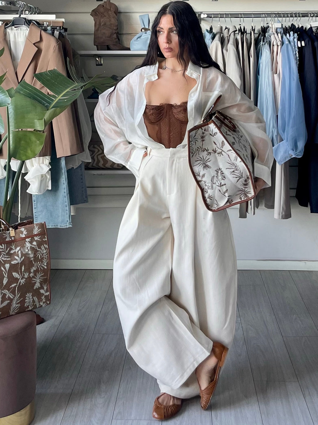 Pantalone balloon crema gessato