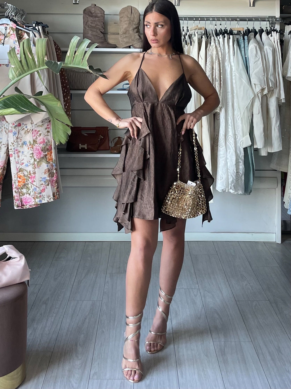 Mini dress con rouches Lumina Brown