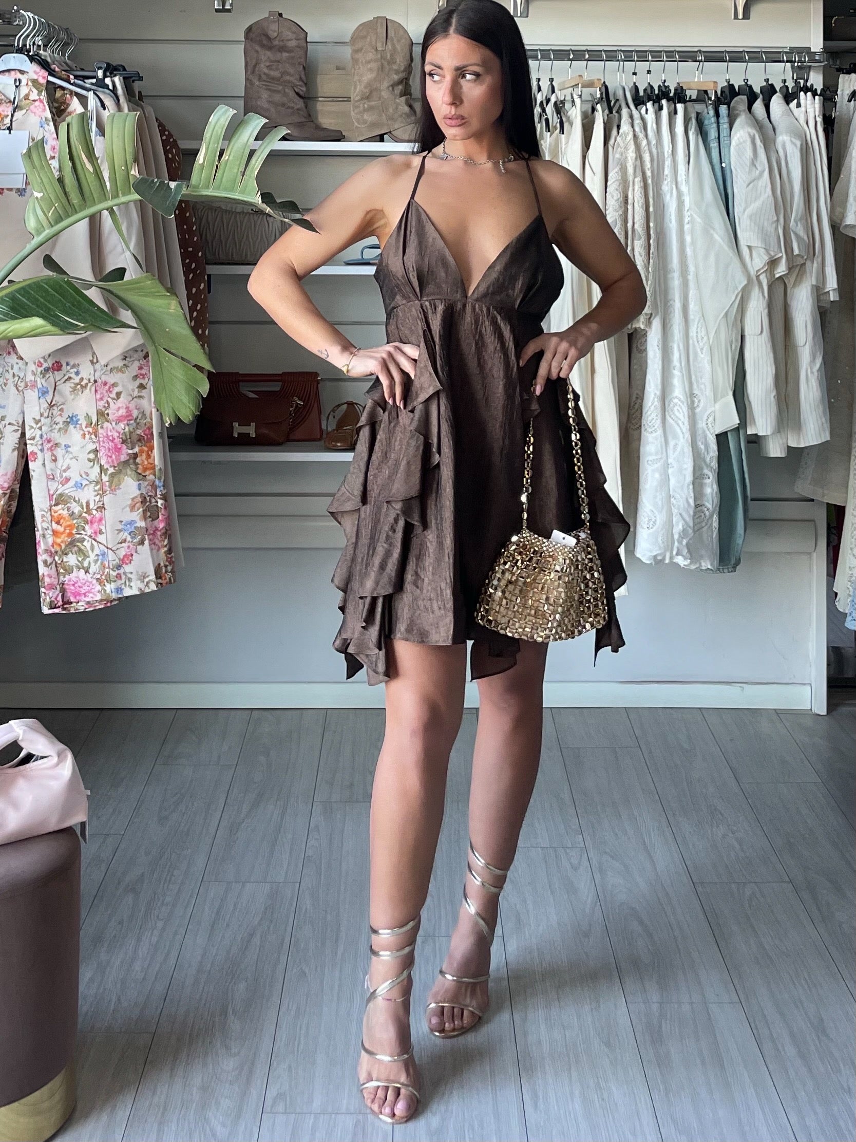 Mini dress con rouches Lumina Brown