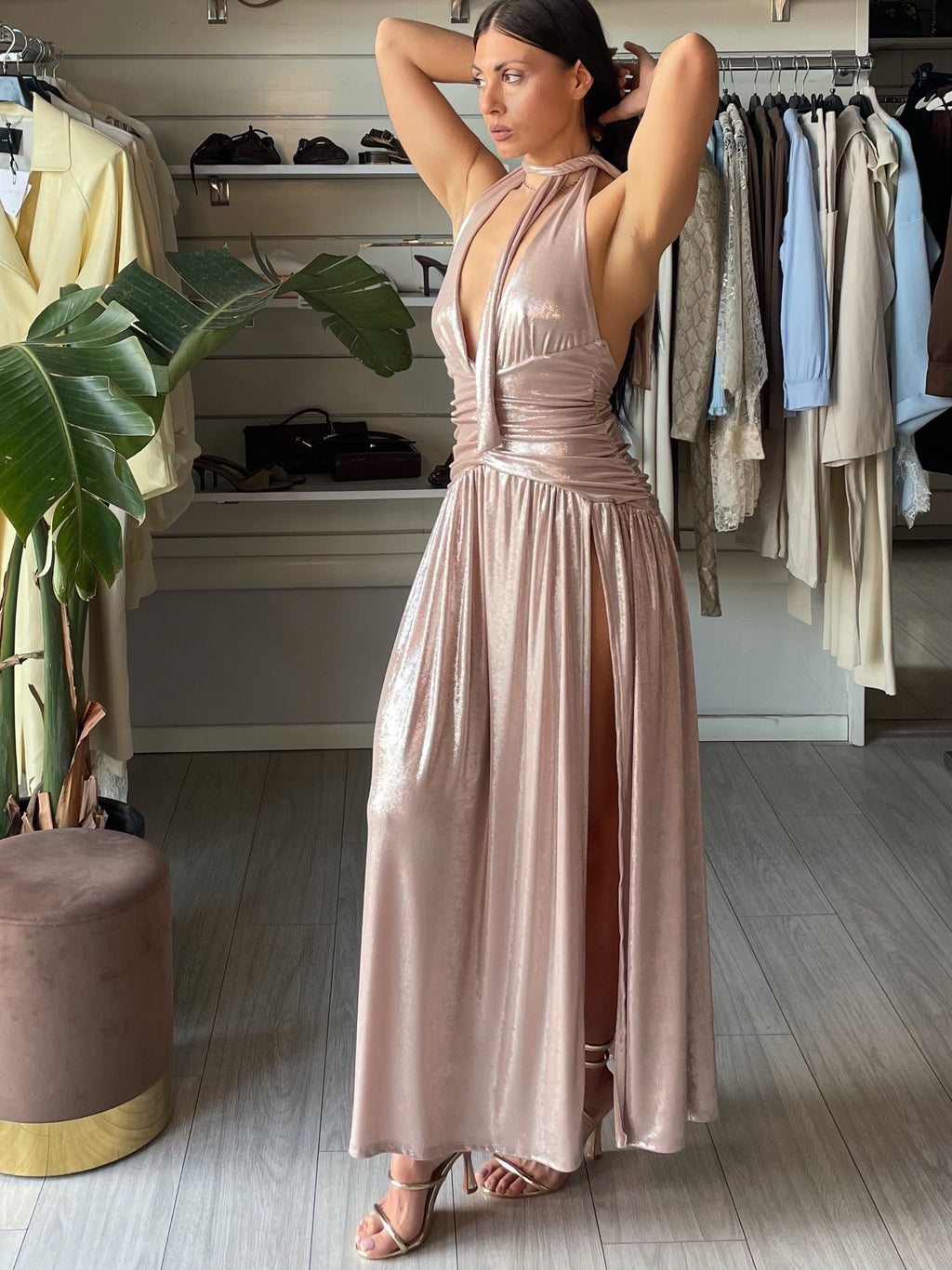 Abito Mersia con spacco rosa gold  LIMITED